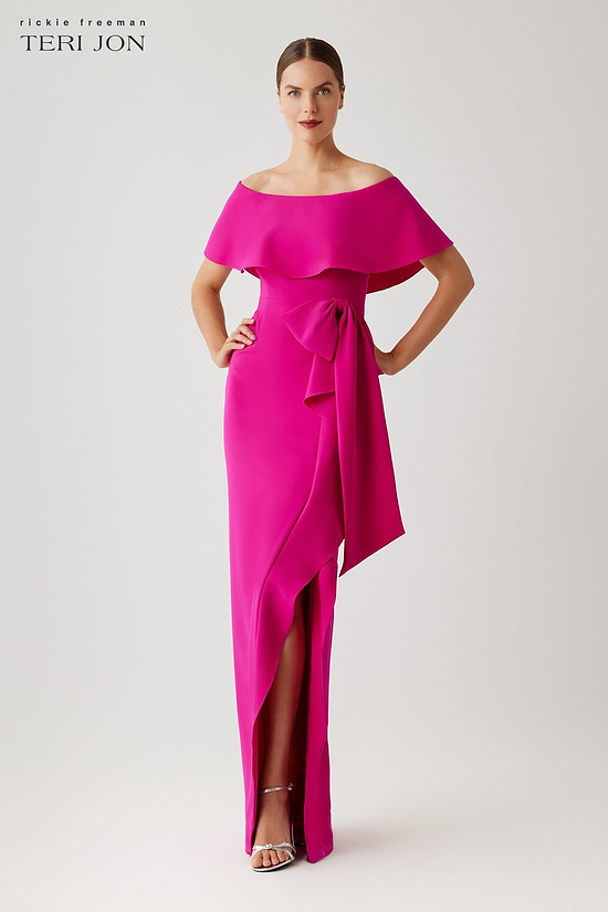 hot pink gown dresses Nox Anabel G1650 High Slit Beaded Long Formal Prom Dress – The Dress Outlet main image 0