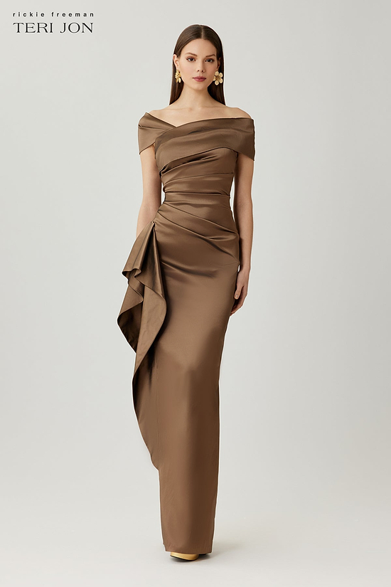 teri jon asymmetrical peplum dress Velvet Ruffle Asymmetrical Gown  Terijon.com