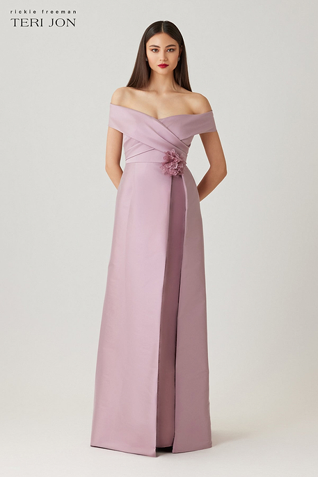 Floral Embroidered Tulle One Shoulder Gown