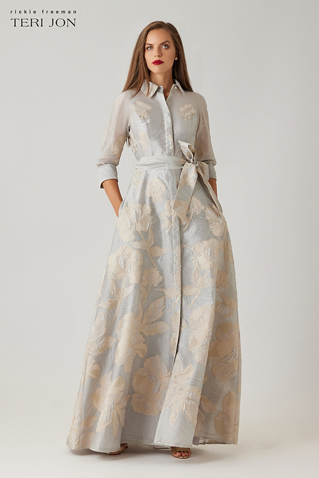 Metallic Shirt Waist Organza Gown
