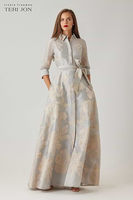 Metallic Shirt Waist Organza Gown