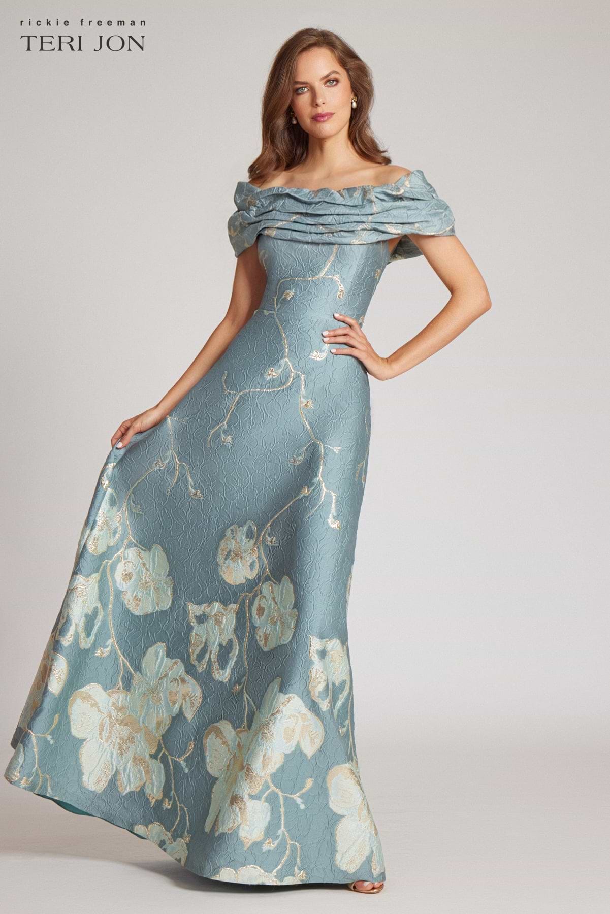 Teri Jon Off The Shoulder Floral Border Gown Size 2