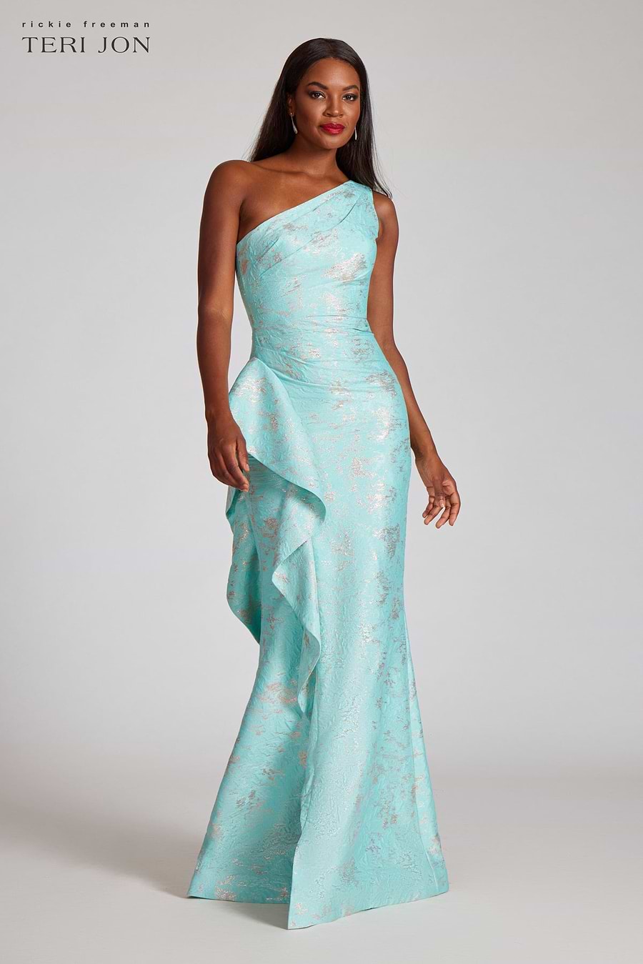 teri jon asymmetrical dress Teri Jon Crepe Asymmetrical Side Drape Gown Size 4