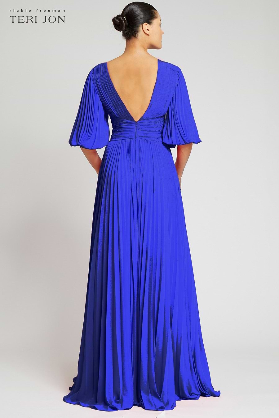 Chiffon Puff Sleeve Pleated V-Neck Gown | Teri Jon Terijon.com Chiffon Puff Sleeve Pleated V-Neck Gown | Teri Jon Terijon.com