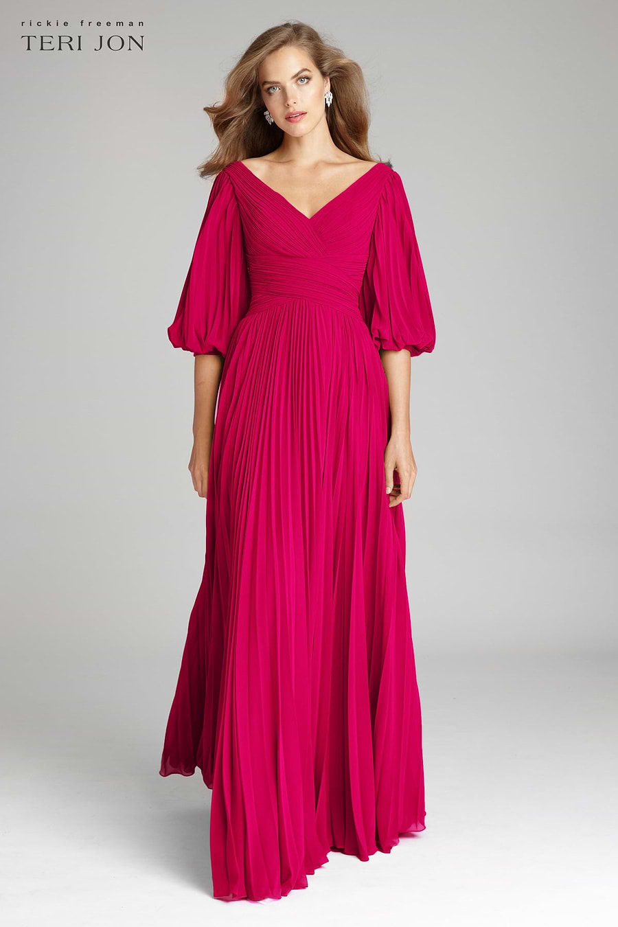 chiffon puff dress WEDTREND Women Eucalyptus Bridesmaid Dress with Puff Sleeves Chiffon A-Line Wedding Guest Dress, Eucalyptus / US8