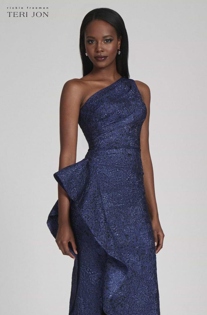 Jacquard One Shoulder Side Ruffle Gown | Teri Jon Terijon.com Jacquard One Shoulder Side Ruffle Gown | Teri Jon Terijon.com