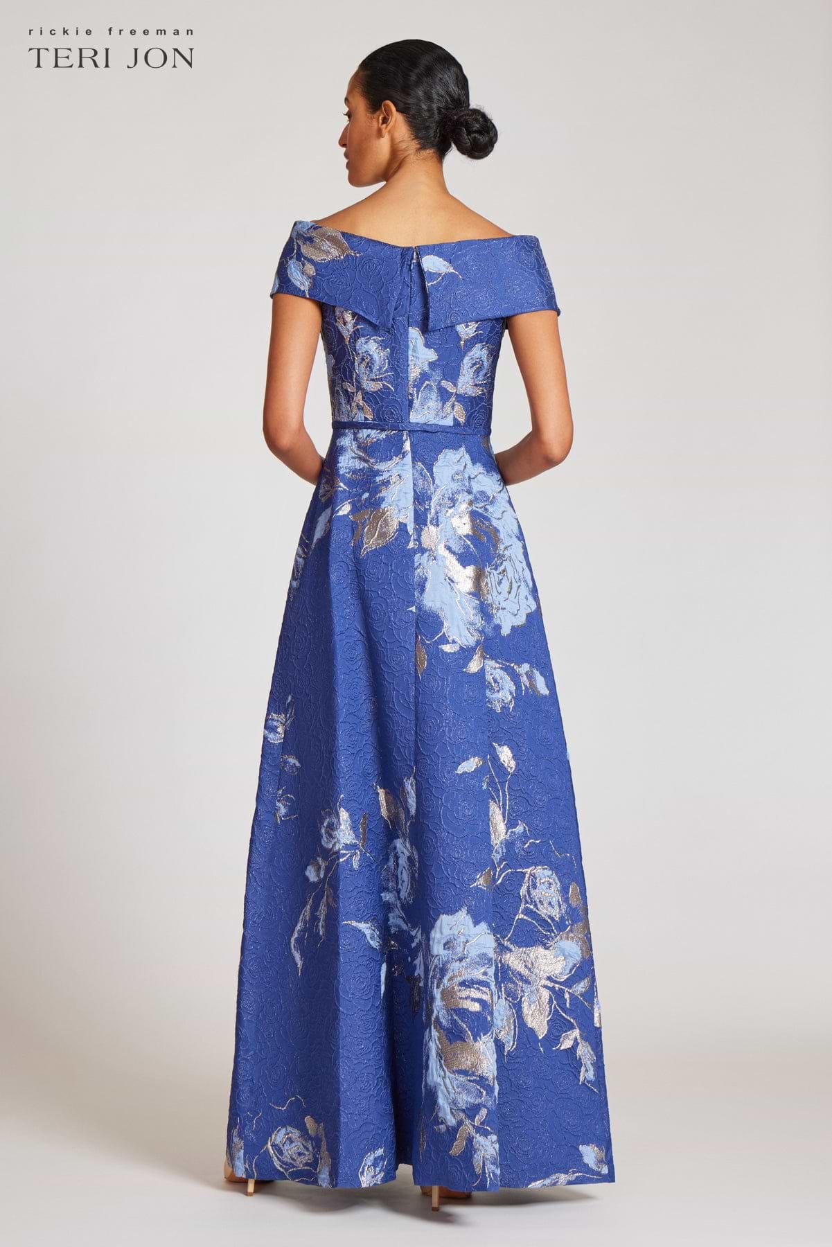 Teri Jon Large Floral Pattern Jacquard Off the Shoulder Gown Size 20