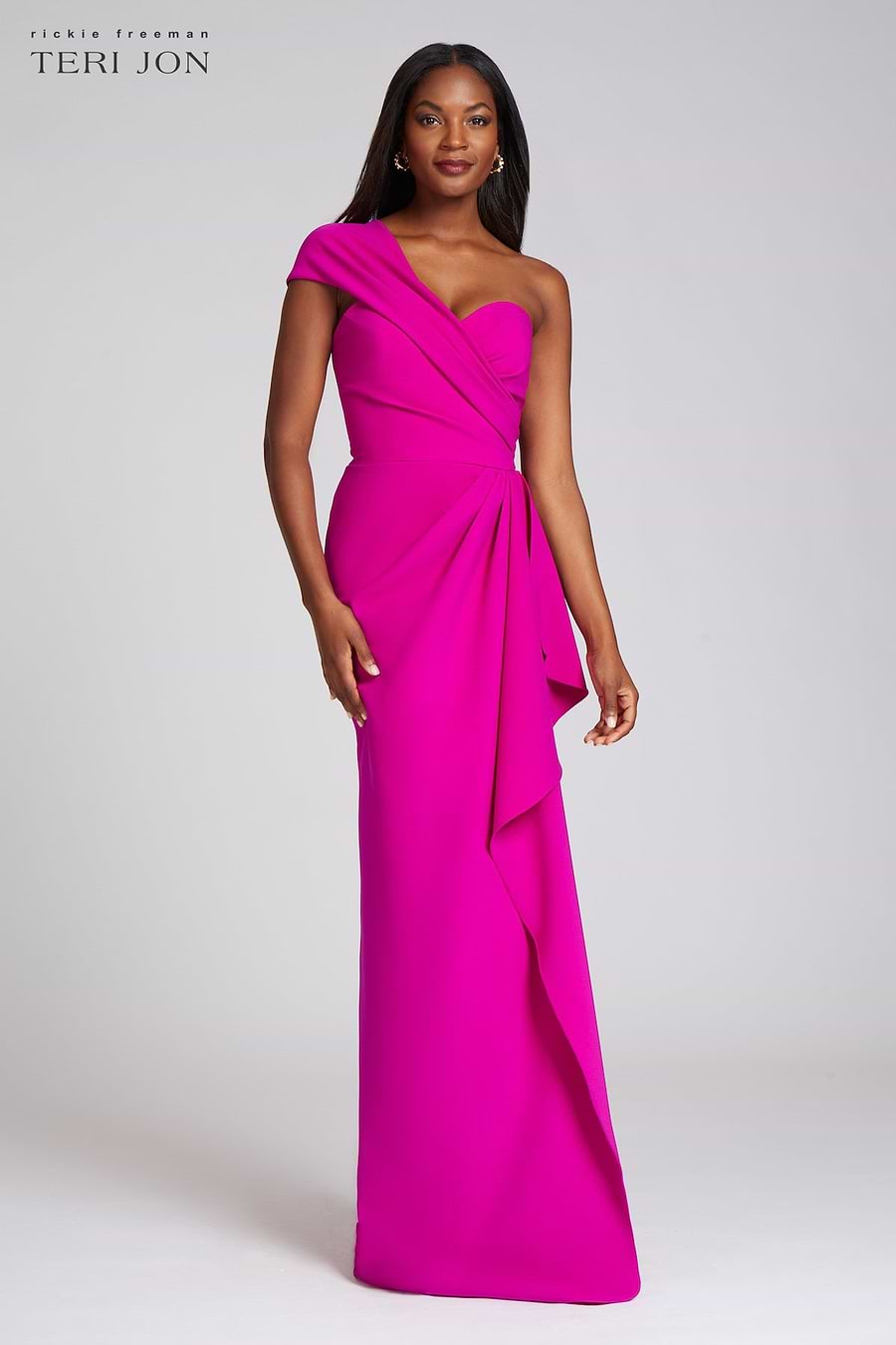 Teri Jon One Shoulder Side Drape Gown - Hot Pink - 12 Teri Jon One Shoulder Side Drape Gown - Hot Pink - 12