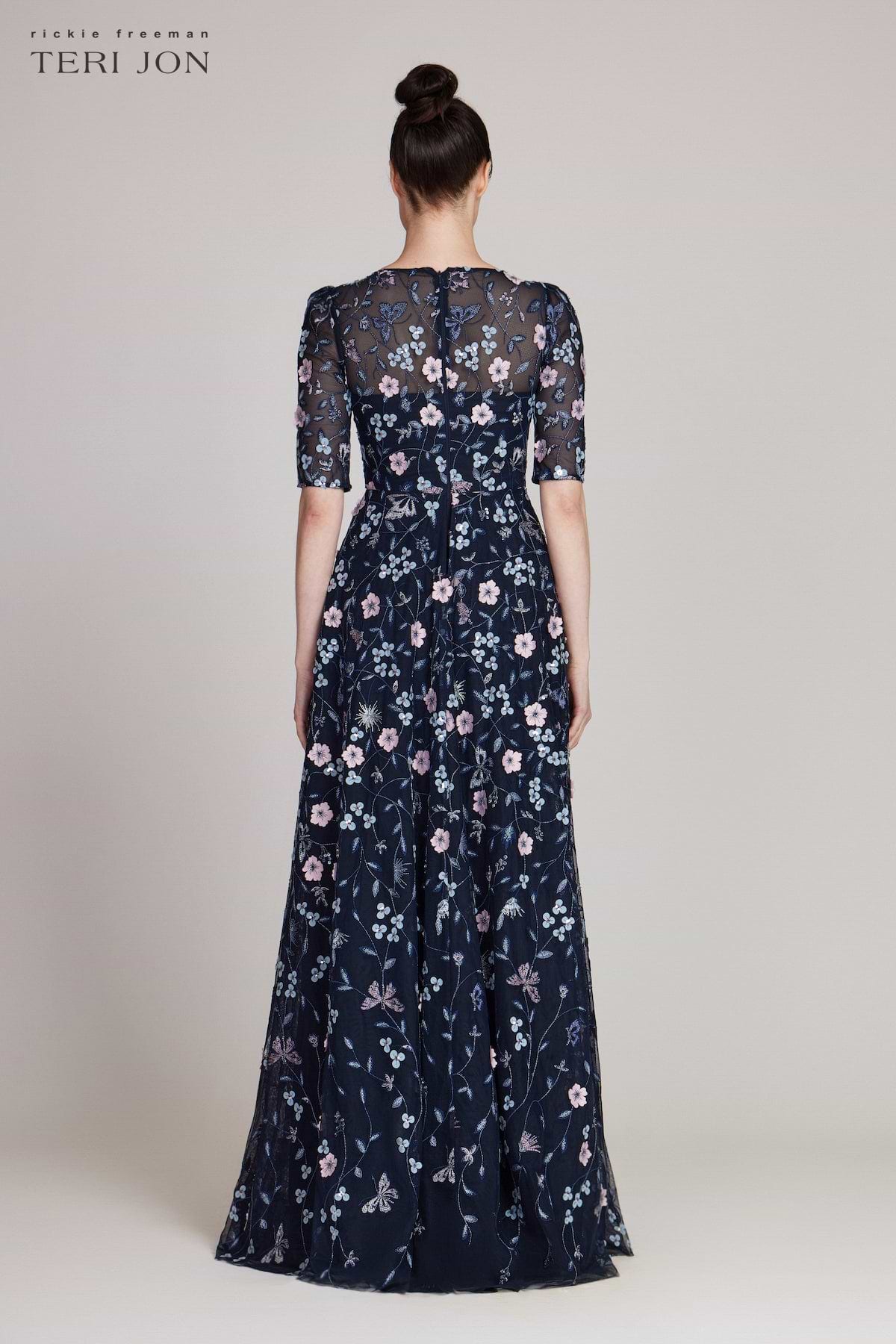 Overlay Gown With 3D Embroidered Florals – Terijon.com