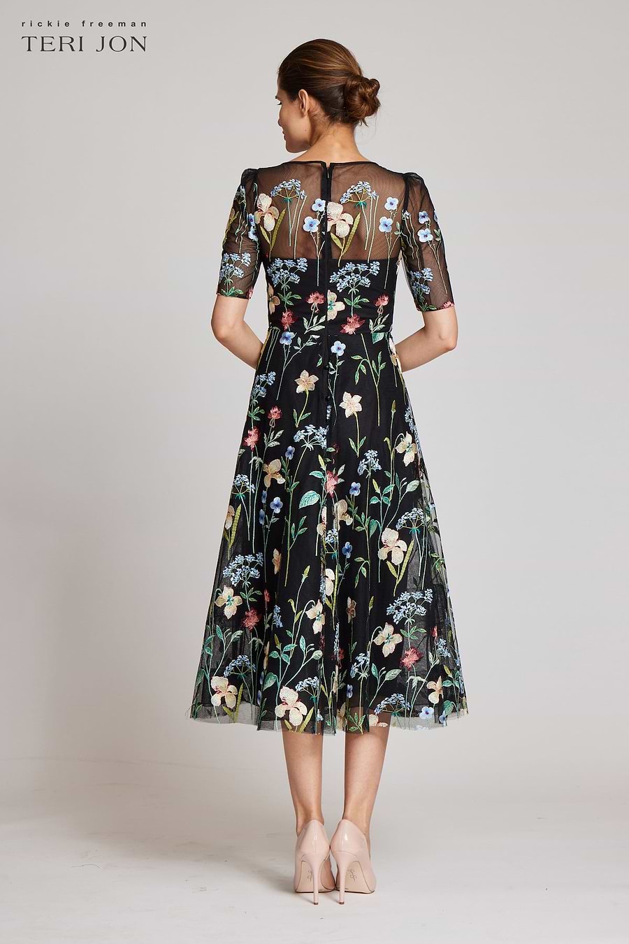 Embroidered Tulle Dress With Floral Print – Terijon.com