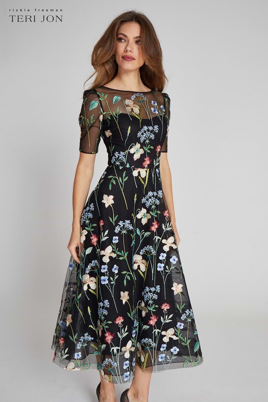 Embroidered Tulle Dress With Floral Print – Terijon.com
