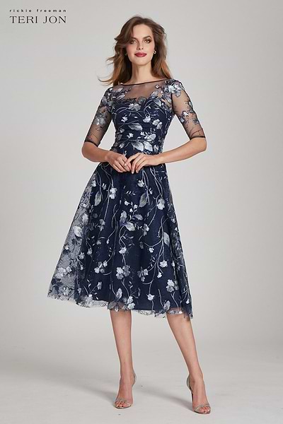 Tea Length Embroidered Tulle Cocktail Dress – Terijon.com