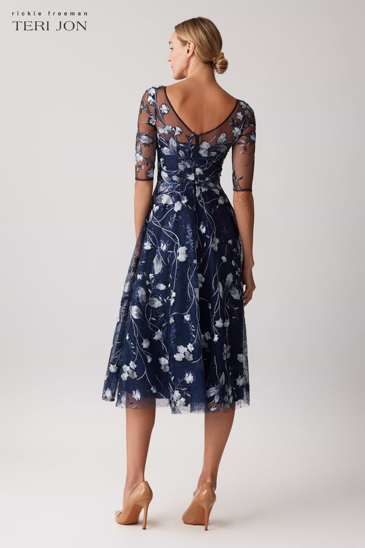 Tea Length Embroidered Tulle Cocktail Dress – Terijon.com