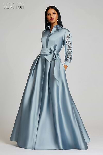 long sleeve taffeta dress Long sleeves A-line taffeta gown Black / FR 32