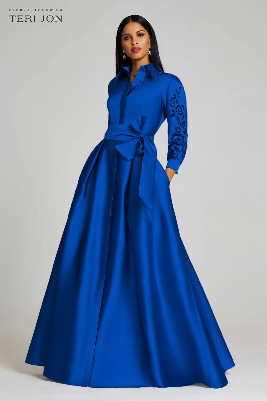 Taffeta Shirt Dress Gown With Eyelet Sleeve and Collar – Terijon.com Taffeta Shirt Dress Gown With Eyelet Sleeve and Collar – Terijon.com