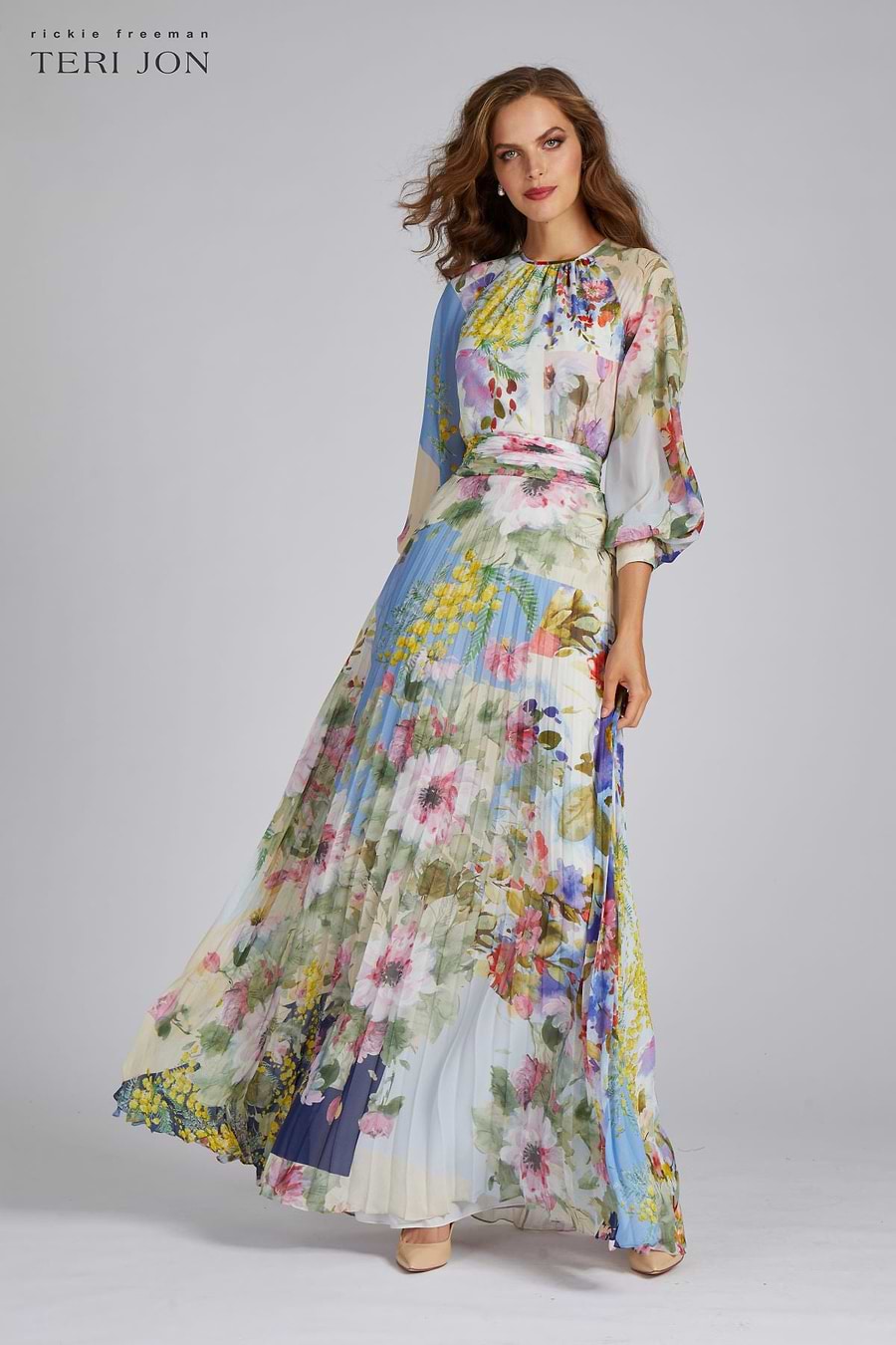 teri jon by rickie freeman long sleeve pleated maxi dress Our classic Patchwork Print Pleated Maxi Gown has made a comeback for our Spring 2023 season Available in sizes 2-22 on www.terijon.com
