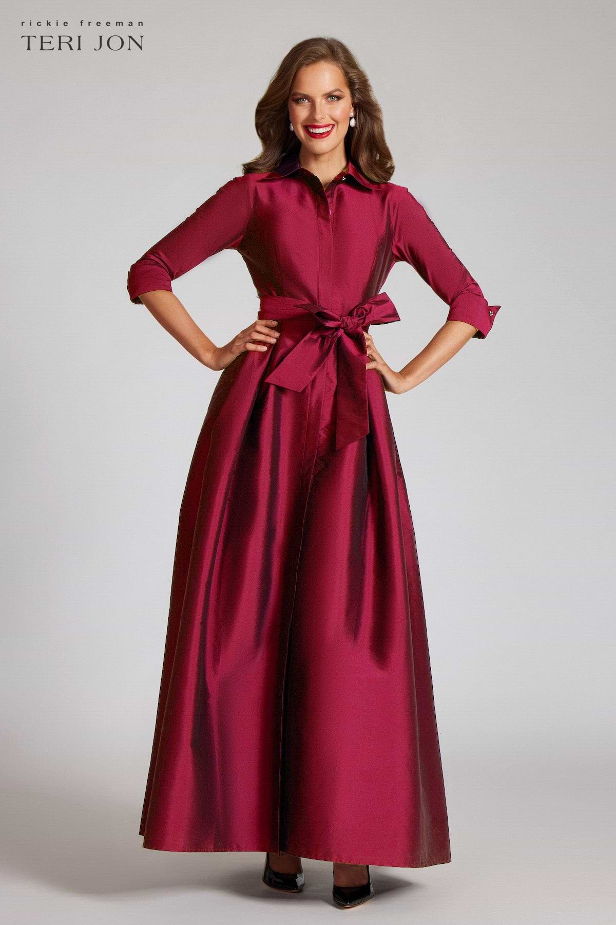 sustainable bridesmaid dresses Mona : A pleated taffeta wedding dress with removable puff sleeves main image 0