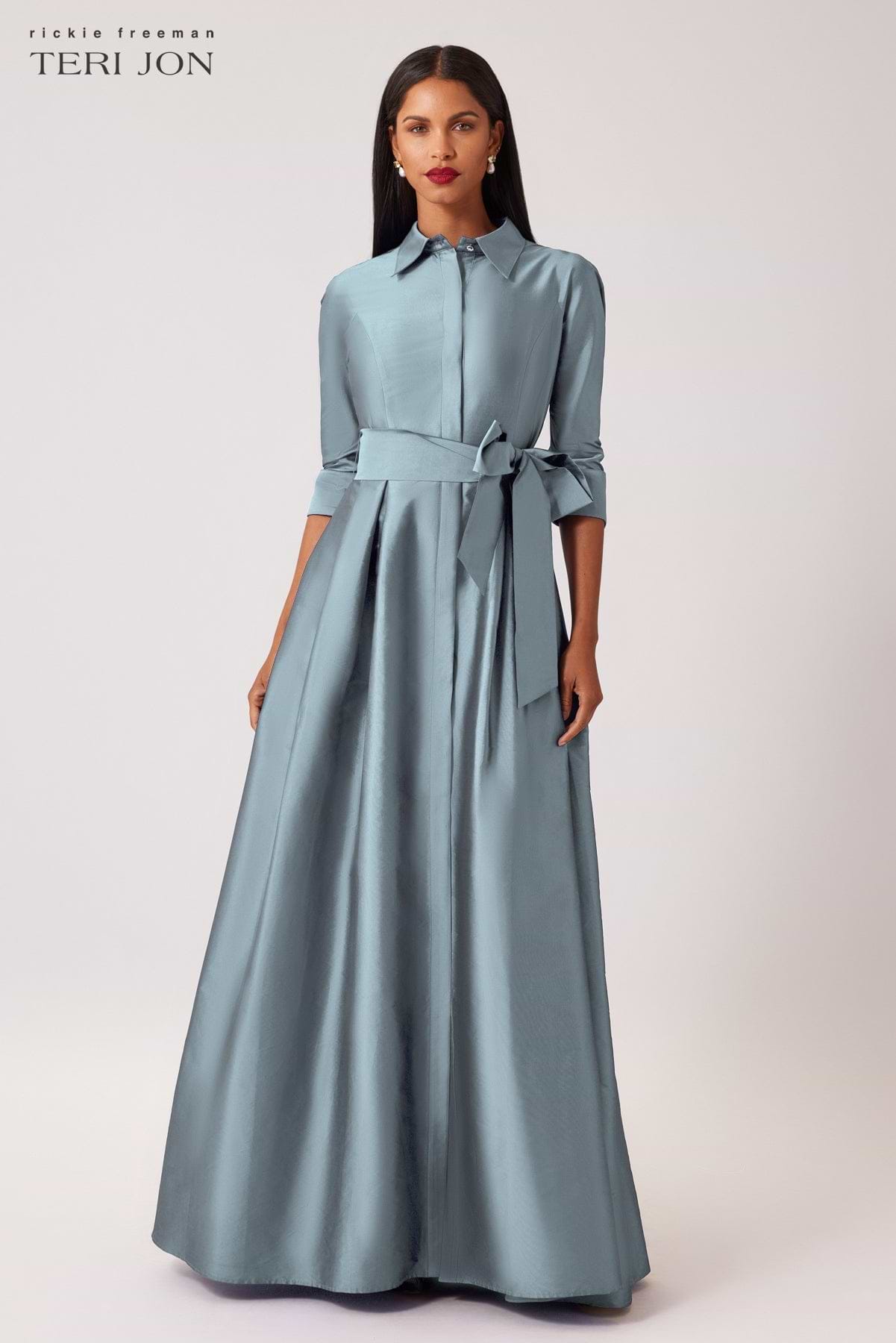 long sleeve grey formal dress Portrait Collar Glitter Mesh Dress with Illusion Sleeves and Embellish