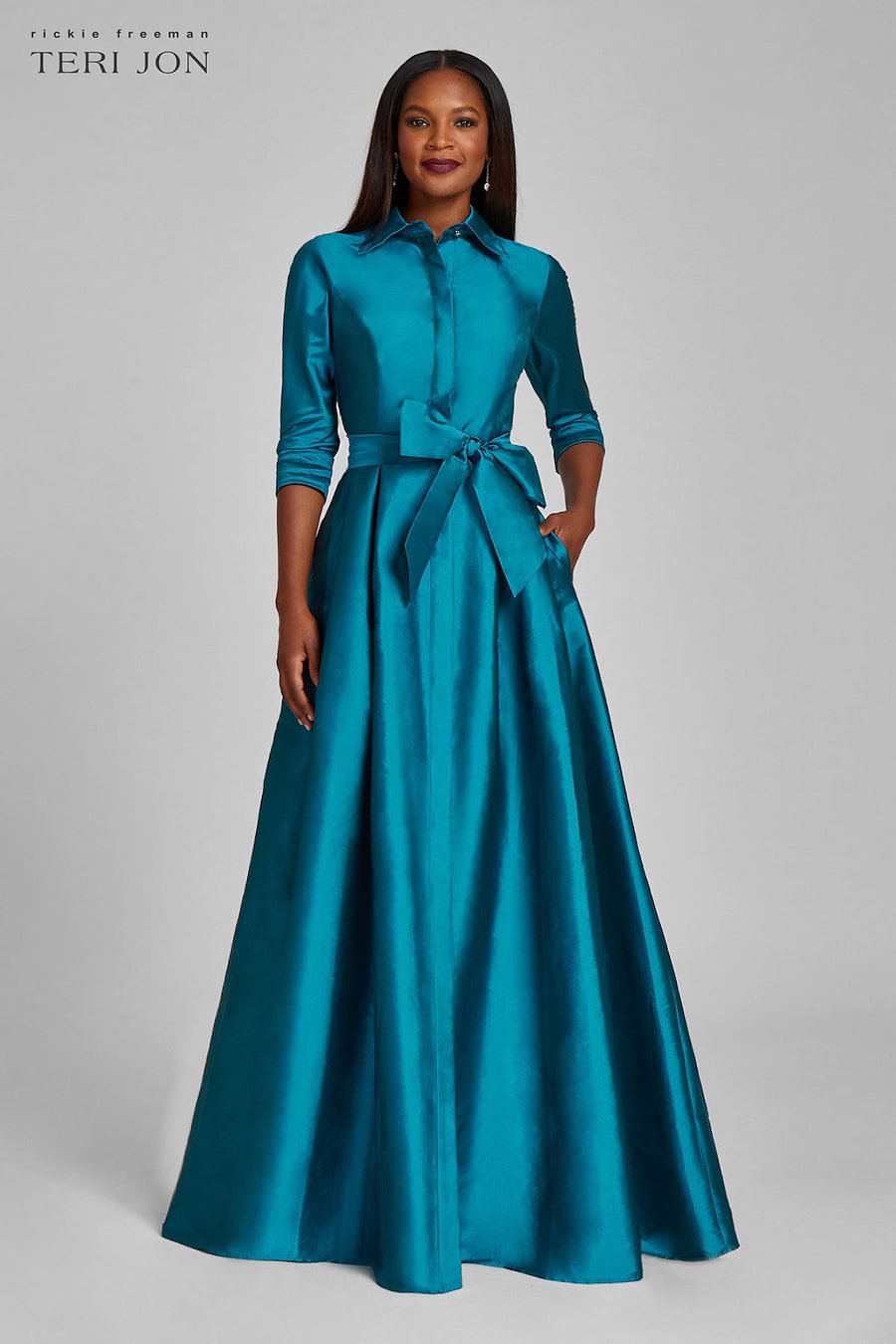teri jon shirt dress Teri Jon Taffeta Shirt Waist Gown Size 6