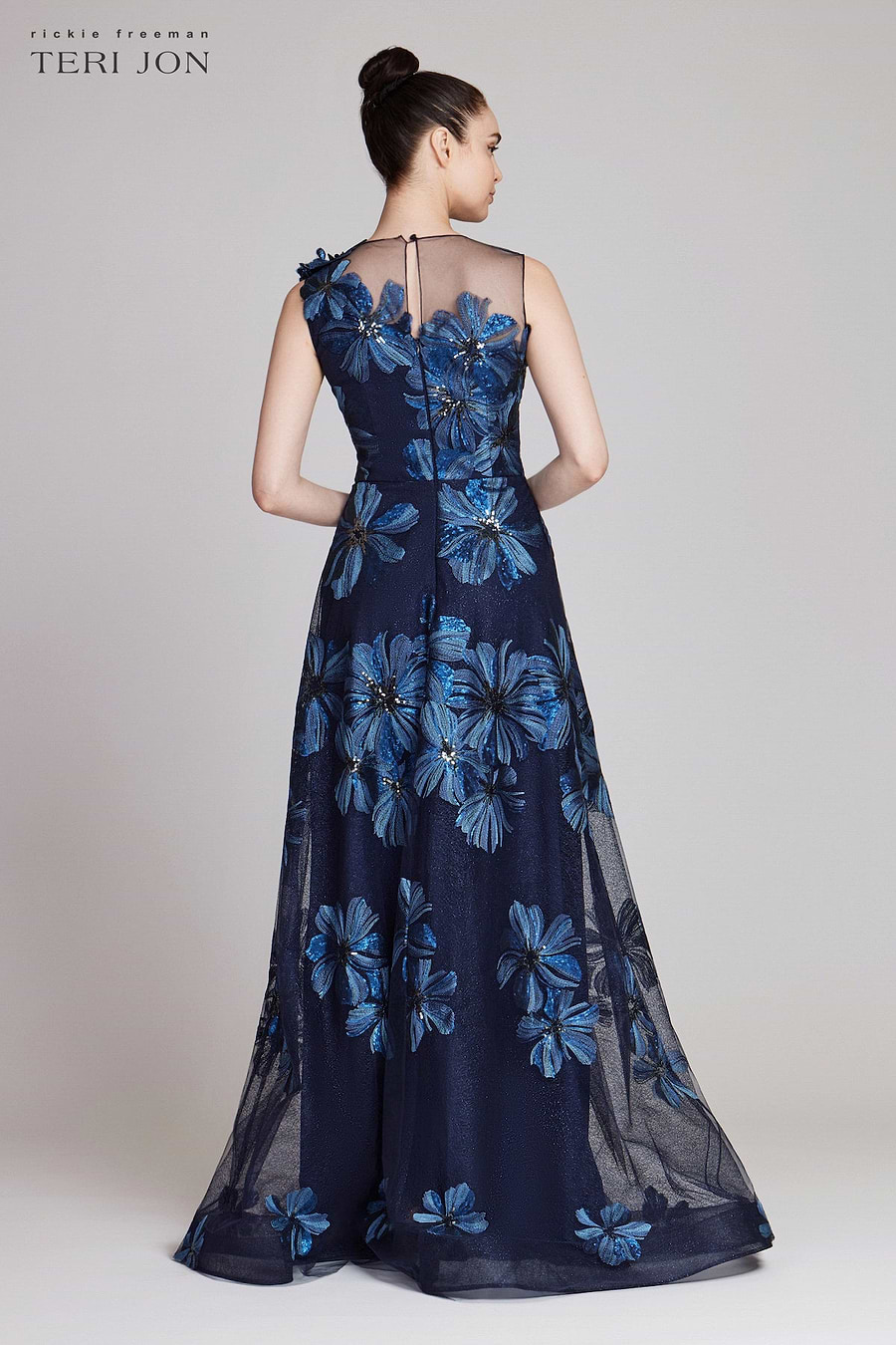 Floral Embroidered Tulle Gown With 3D Flower – Terijon.com