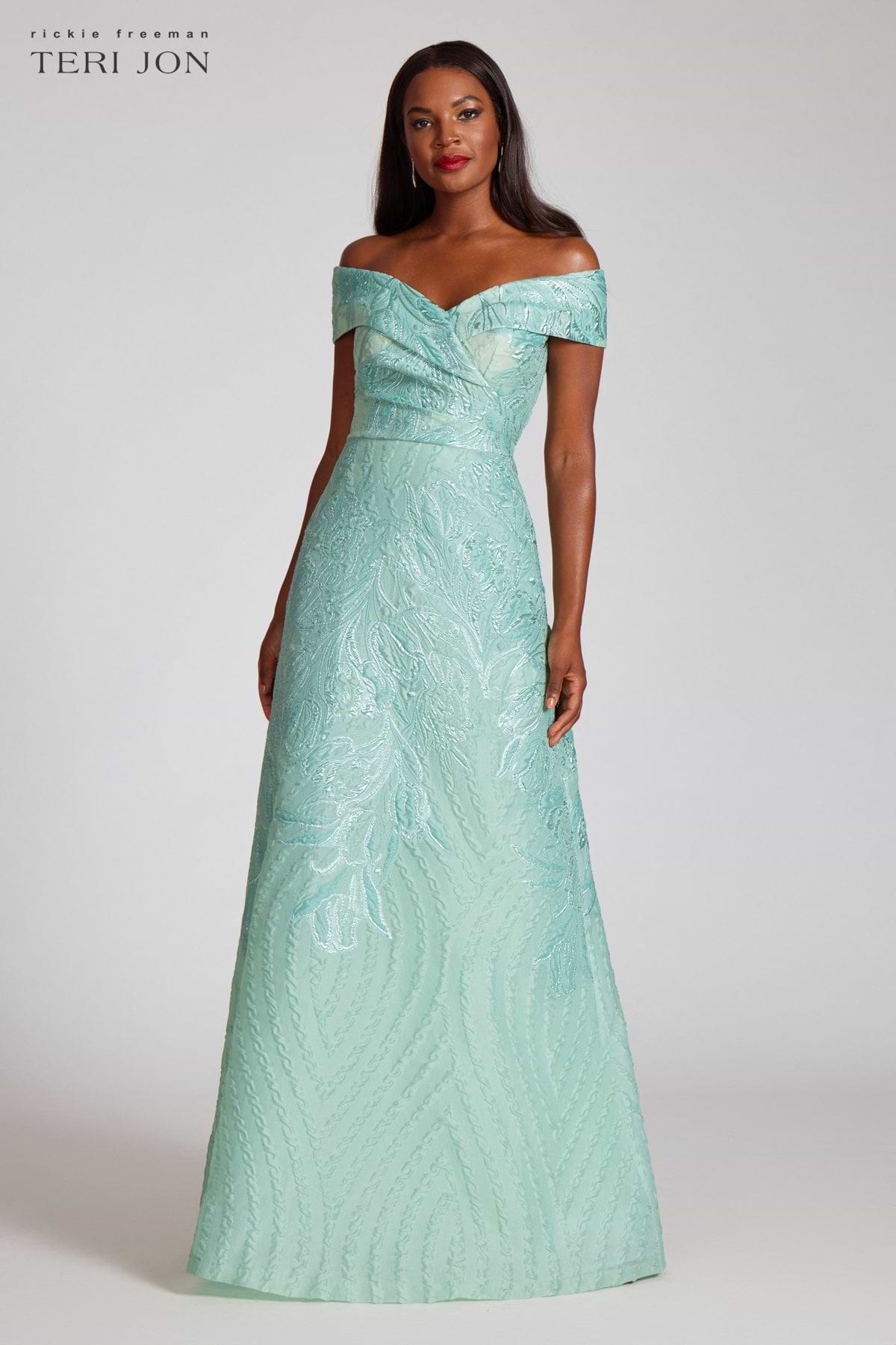 Off The Shoulder Textured Metallic Jacquard Gown – Terijon.com