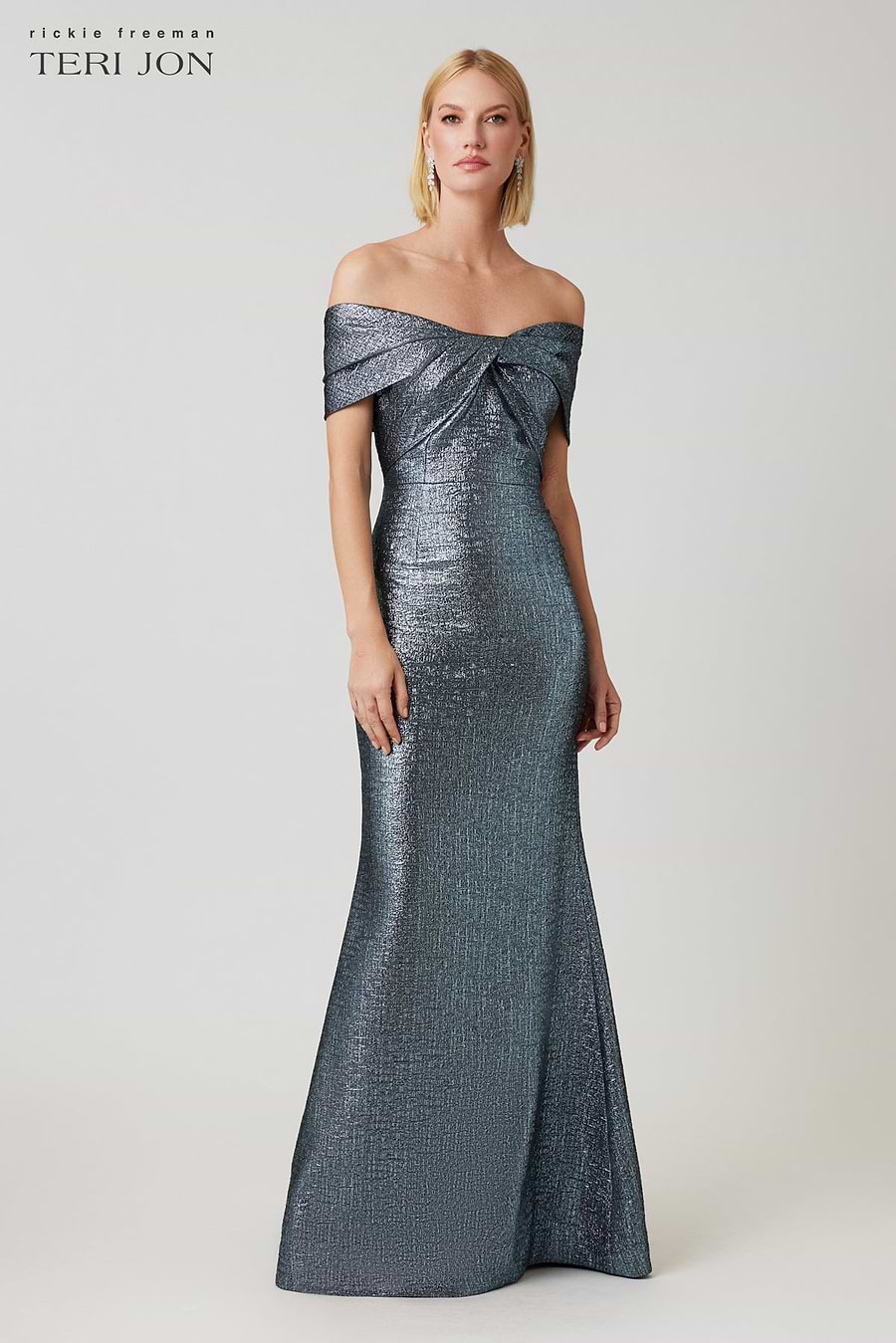 teri jon metallic dress Teri Jon By Rickie Freeman Women's Strapless Metallic Jacquard A-Line Gown - Beige Multi