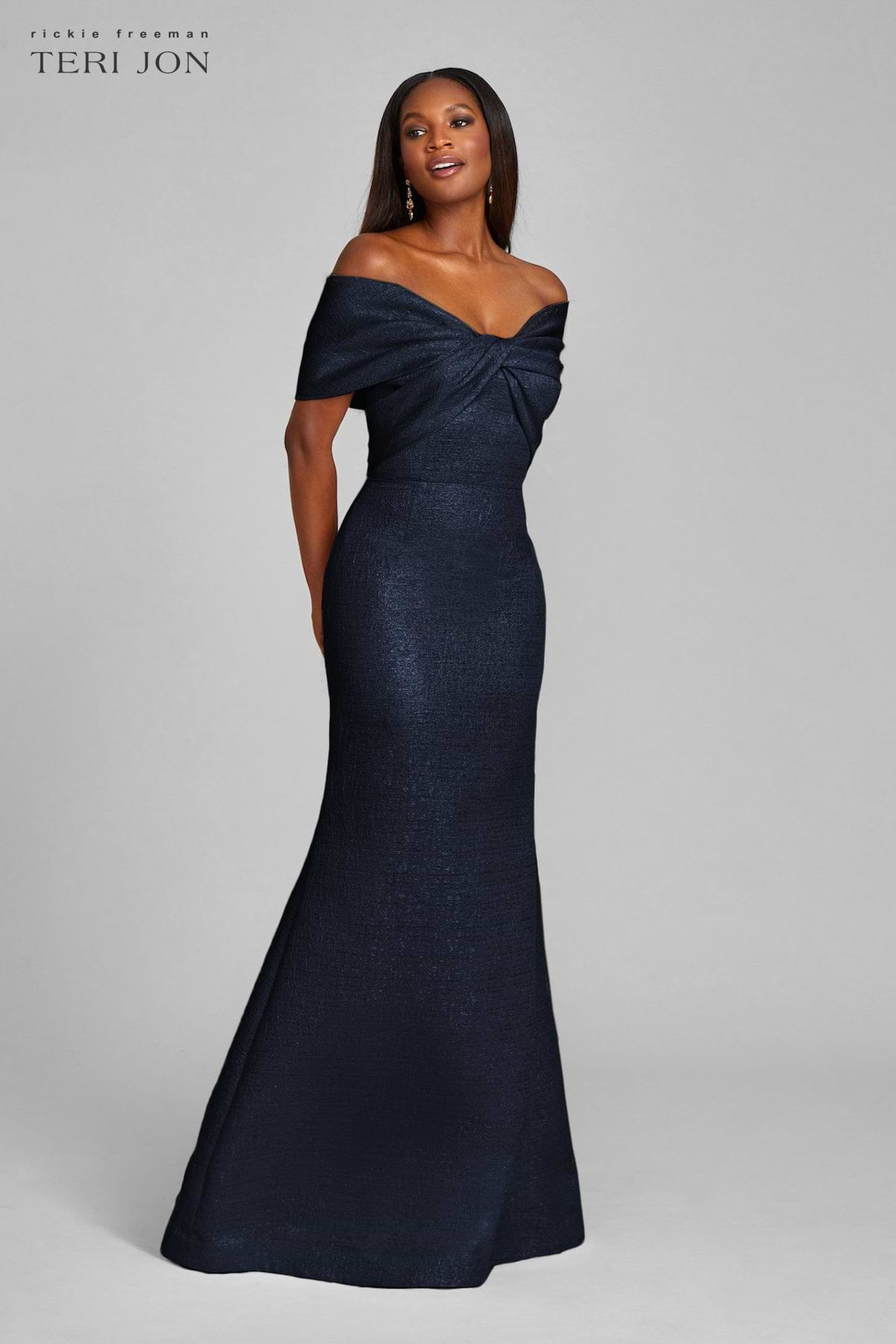 Teri Jon Metallic Jacquard Twist Bodice Off The Shoulder Gown Size 8 Teri Jon Metallic Jacquard Twist Bodice Off The Shoulder Gown Size 8