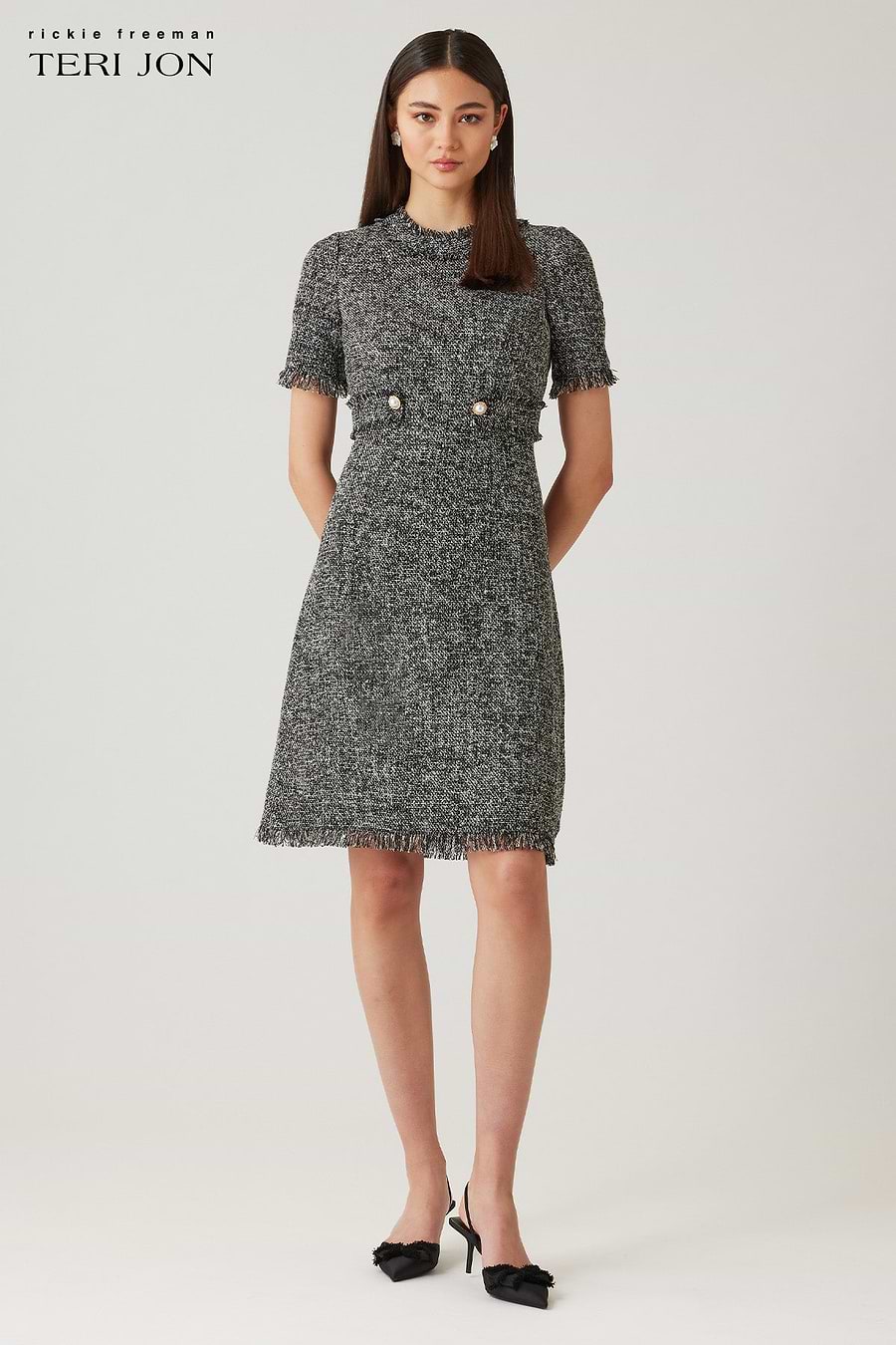 Boucle Tweed Short Sleeve Day Time Dress Boucle Tweed Short Sleeve Day Time Dress