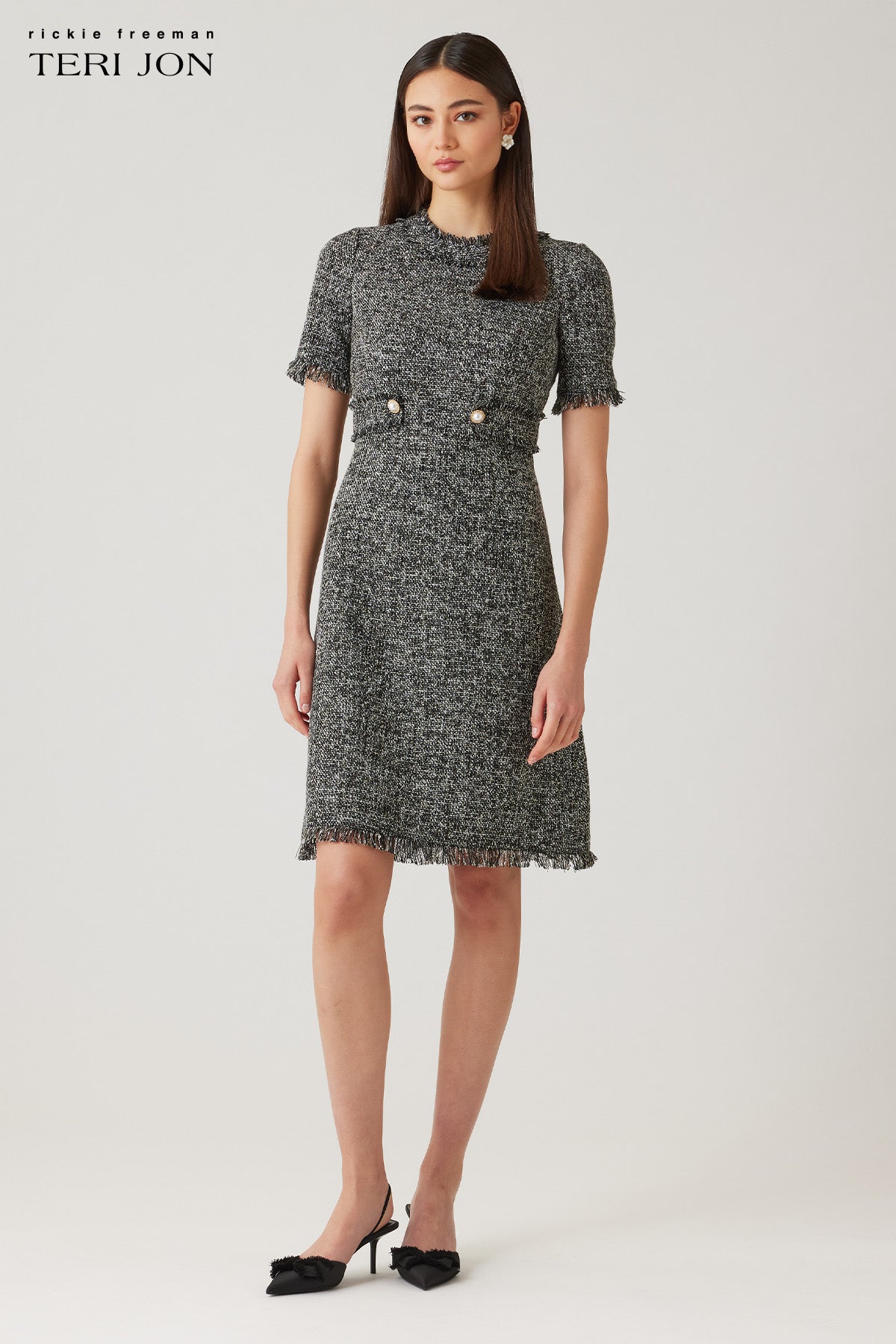Boucle Tweed Short Sleeve Day Time Dress  Terijon.com