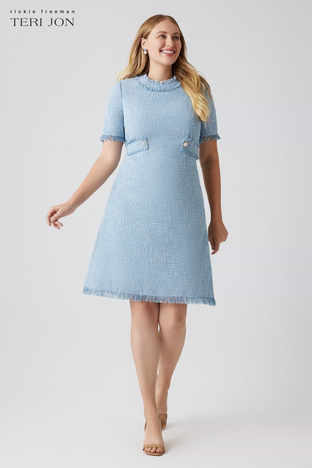 Teri Jon Boucle Tweed Short Sleeve Day Time Dress Size 20 Teri Jon Boucle Tweed Short Sleeve Day Time Dress Size 20
