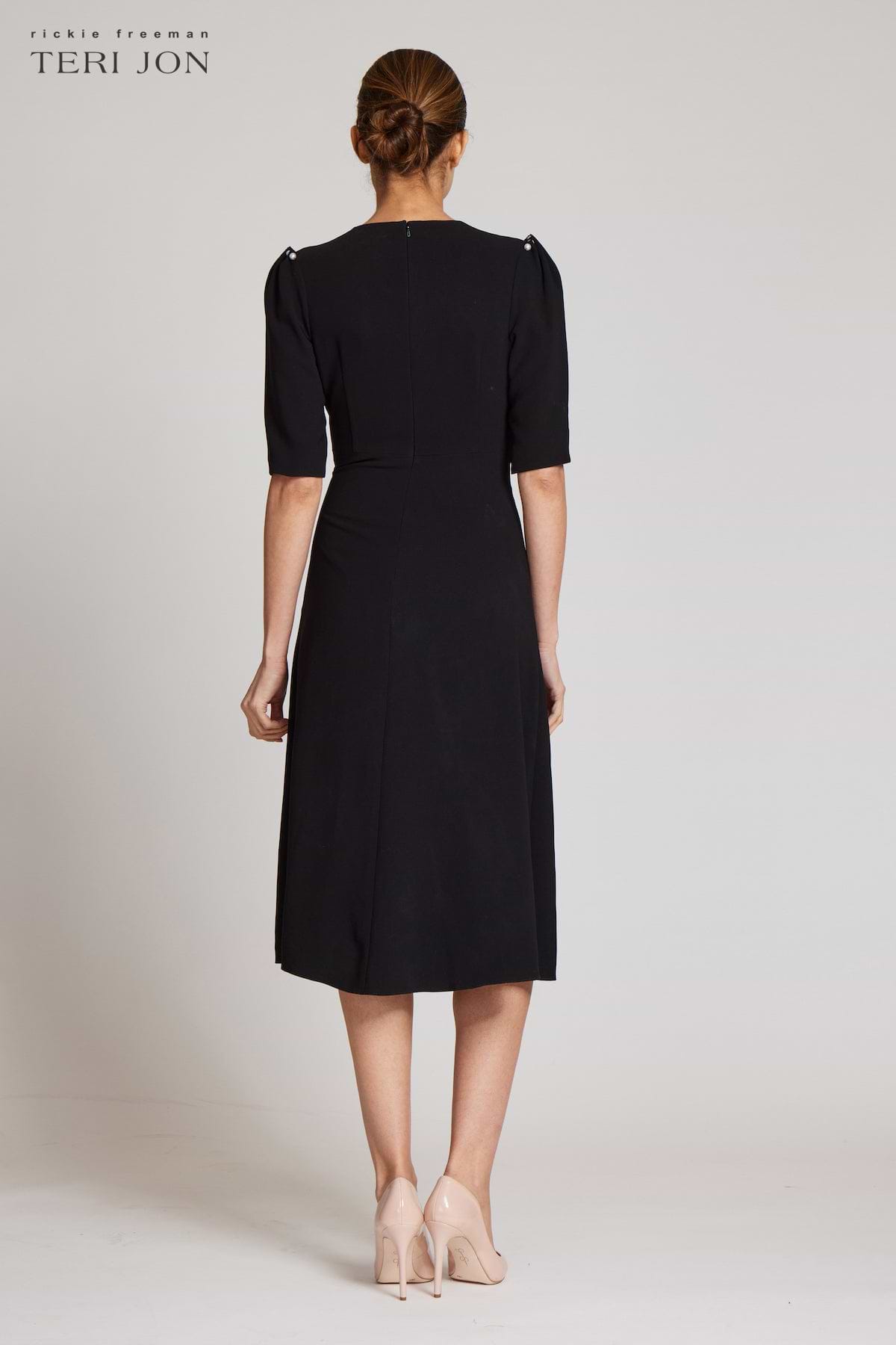 Stretch Crepe Pearl Trim Cocktail Dress – Terijon.com