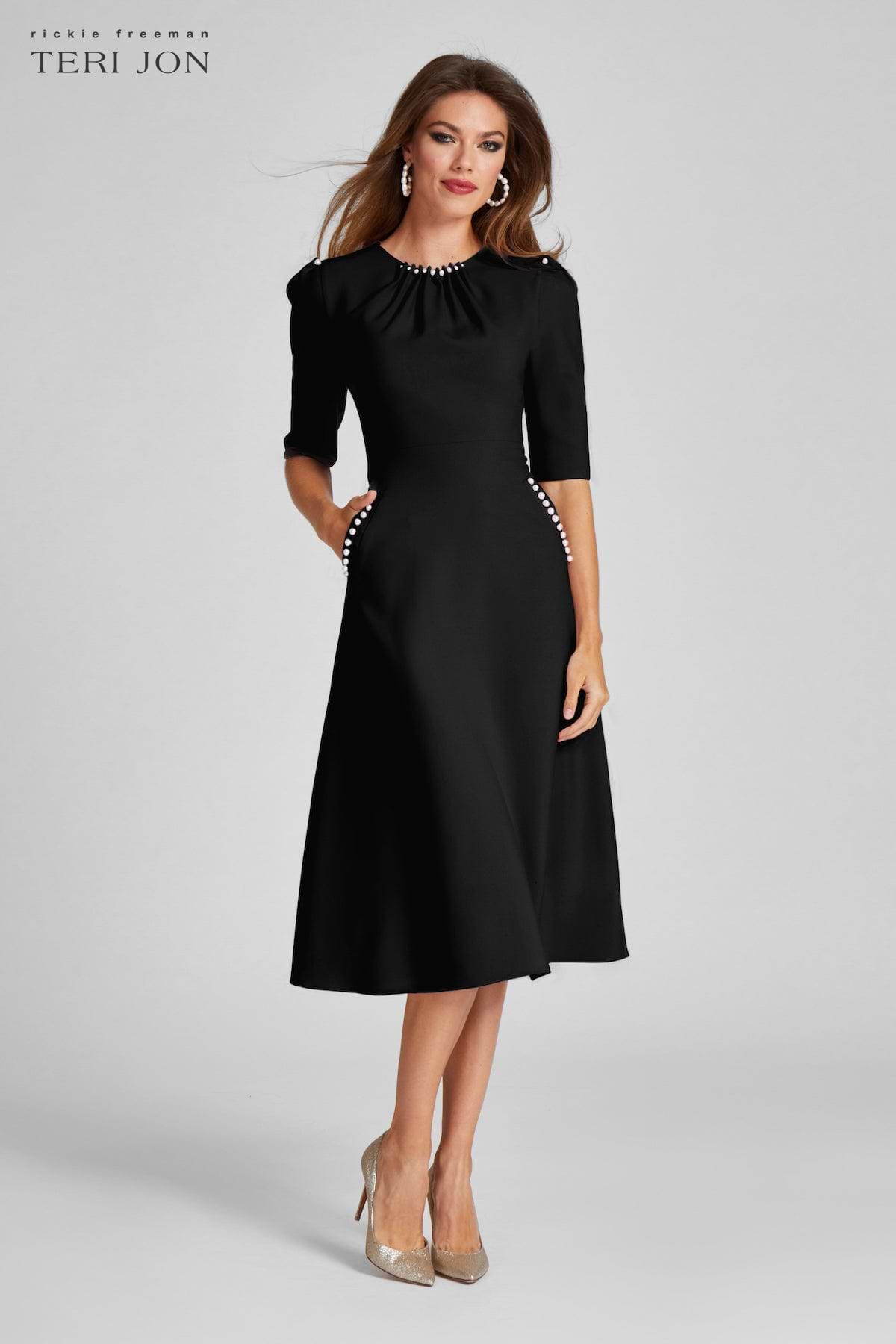 dinner cocktail dress Stretch Crepe Pearl Trim Cocktail Dress – Terijon.com