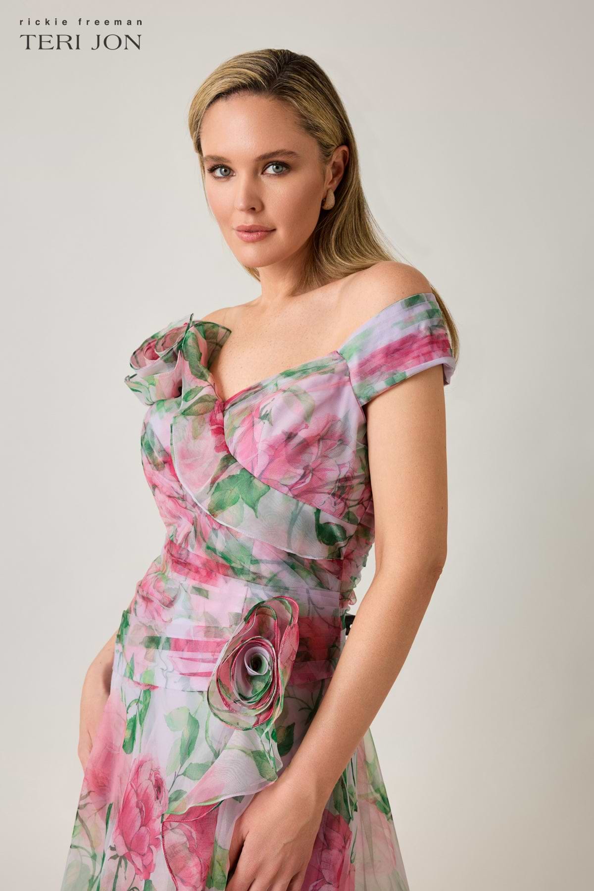 Off the Shoulder Organza Floral Gown – Terijon.com