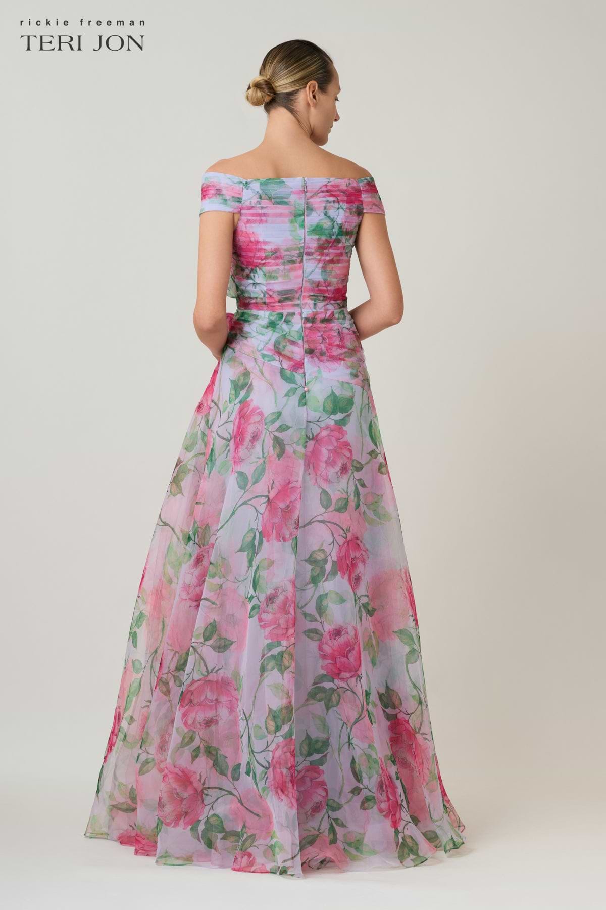 Teri Jon By Rickie Freeman Women's Organza Ruffled Rosette Gown - Multi - Size 8