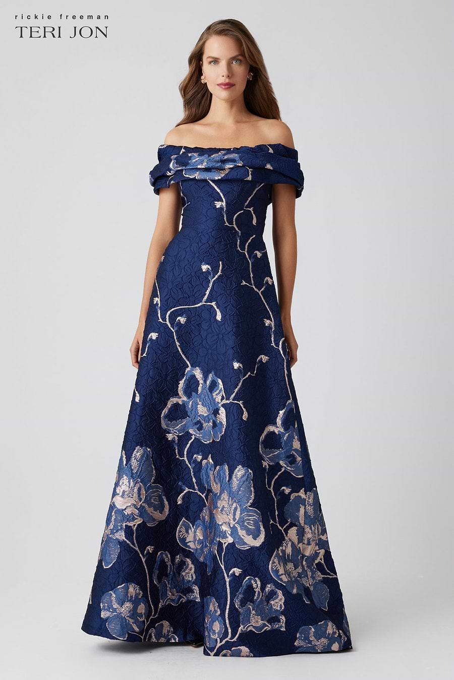 Teri Jon Off The Shoulder Floral Border Gown Size 0 Teri Jon Off The Shoulder Floral Border Gown Size 0