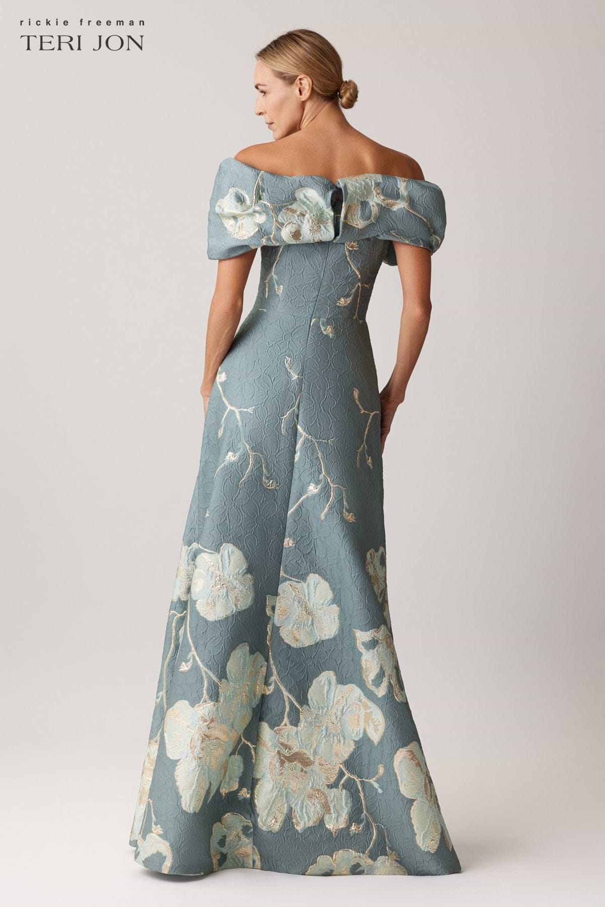 Off The Shoulder Floral Border Gown  Terijon.com