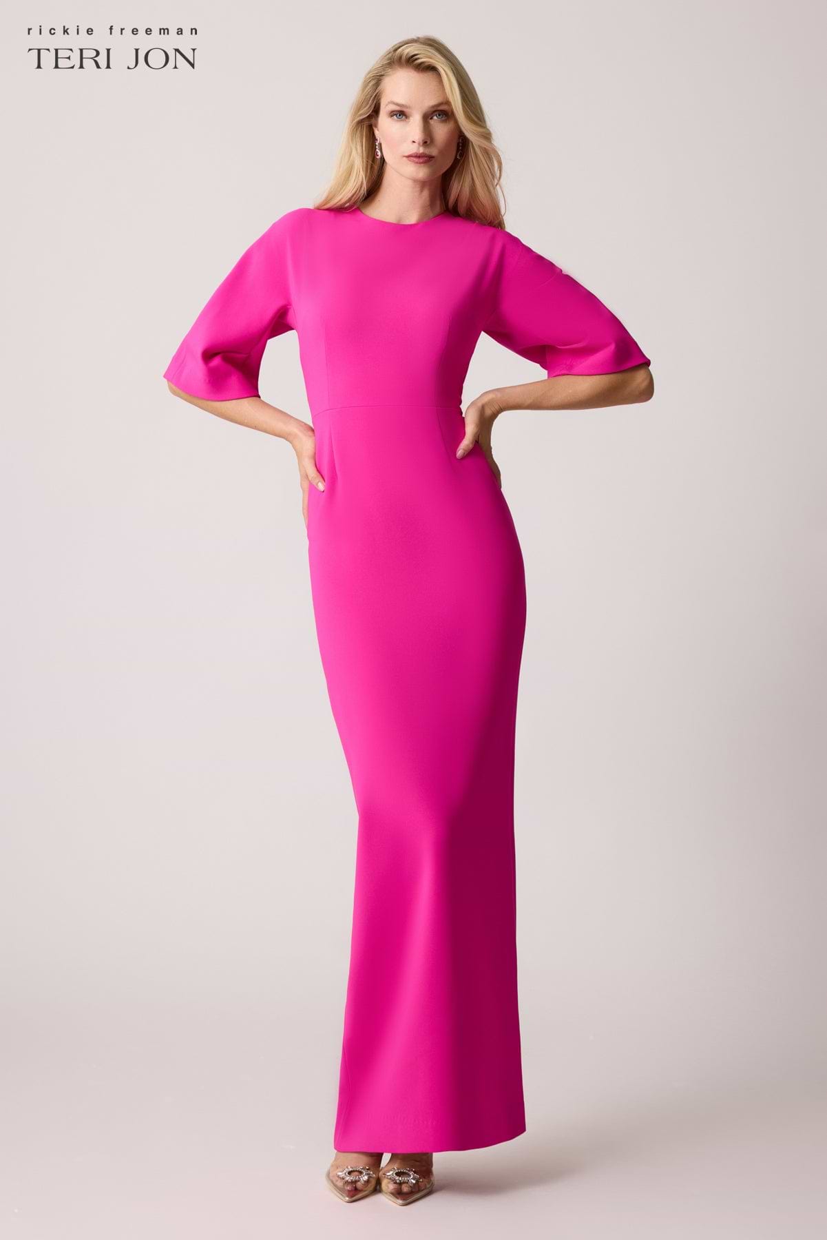 fitted vs regular dress shirt Fitted Satin Long Sleeves Open Back Dusty Rose Evening Gown AC381 – Sparkly  Gowns main image 1