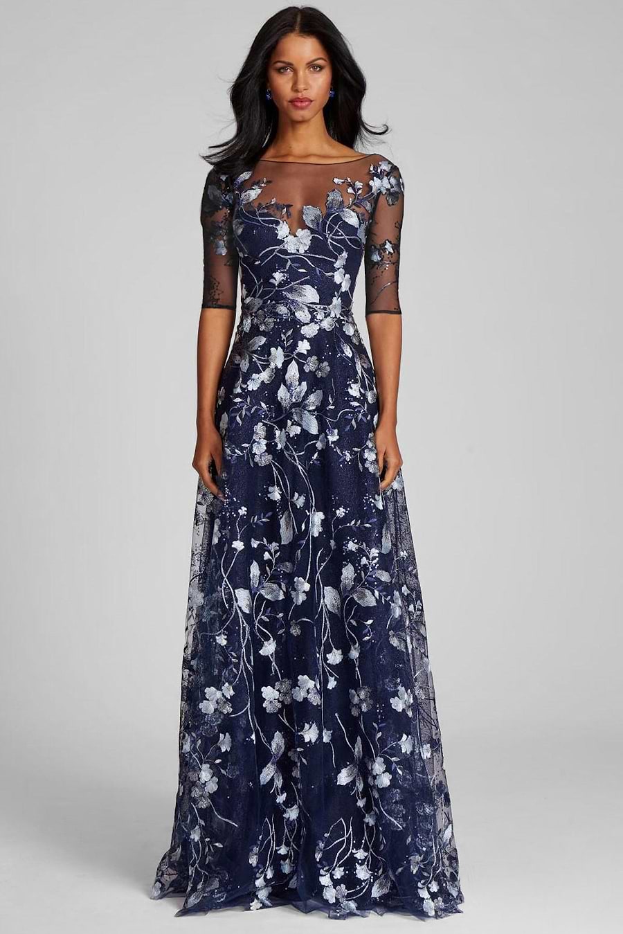 Embroidered Lace Illusion Evening Gown Terijon.com Embroidered Lace Illusion Evening Gown Terijon.com