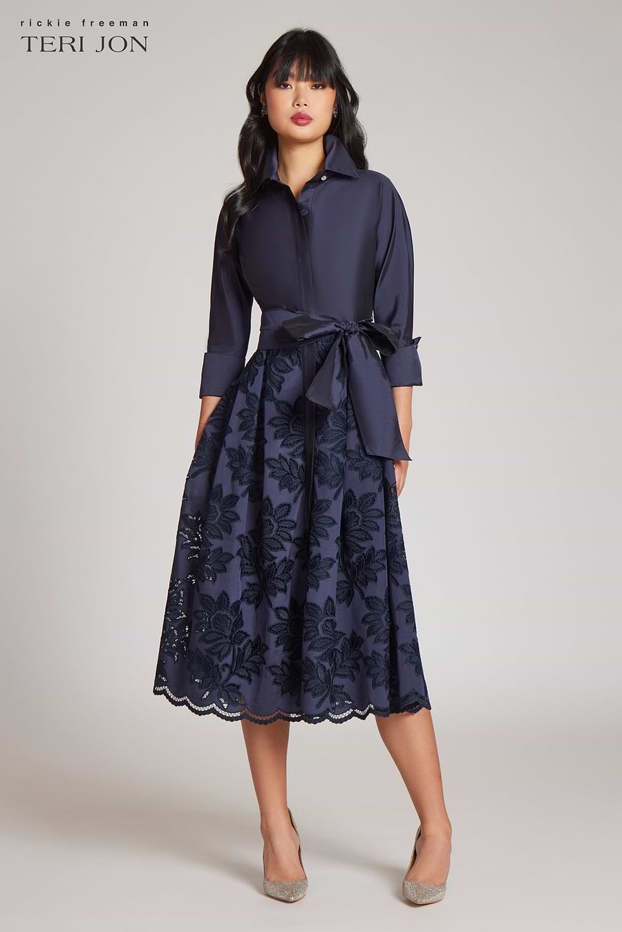 Taffeta Floral Eyelet Shirt Dress Taffeta Floral Eyelet Shirt Dress