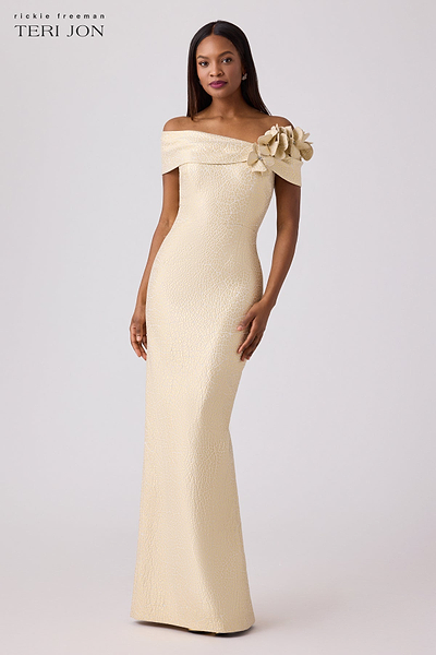Jacquard 3D Flower Column Gown – Terijon.com