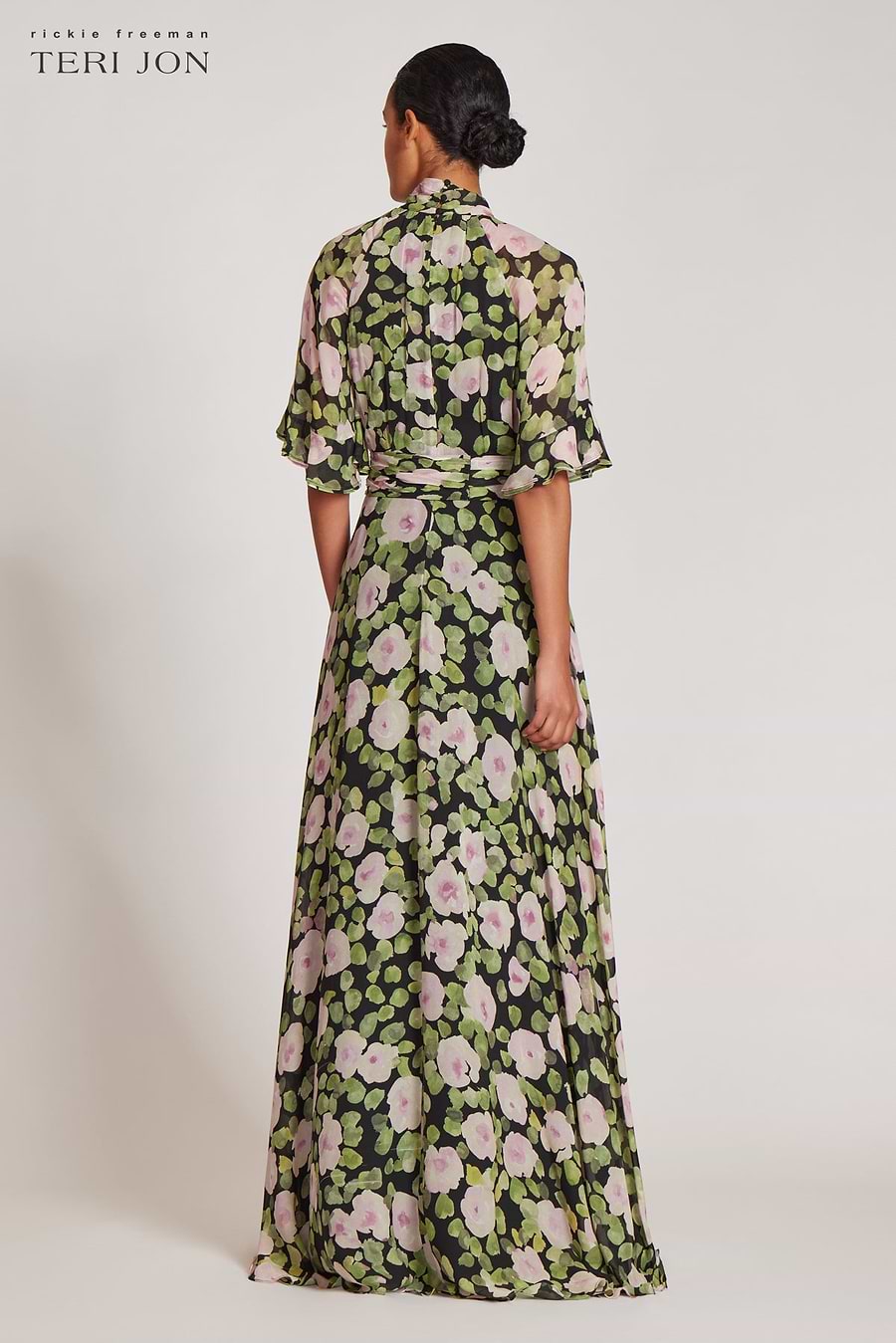 Chiffon Floral Flutter Sleeve Mock Neck Maxi Dress – Terijon.com Chiffon Floral Flutter Sleeve Mock Neck Maxi Dress – Terijon.com