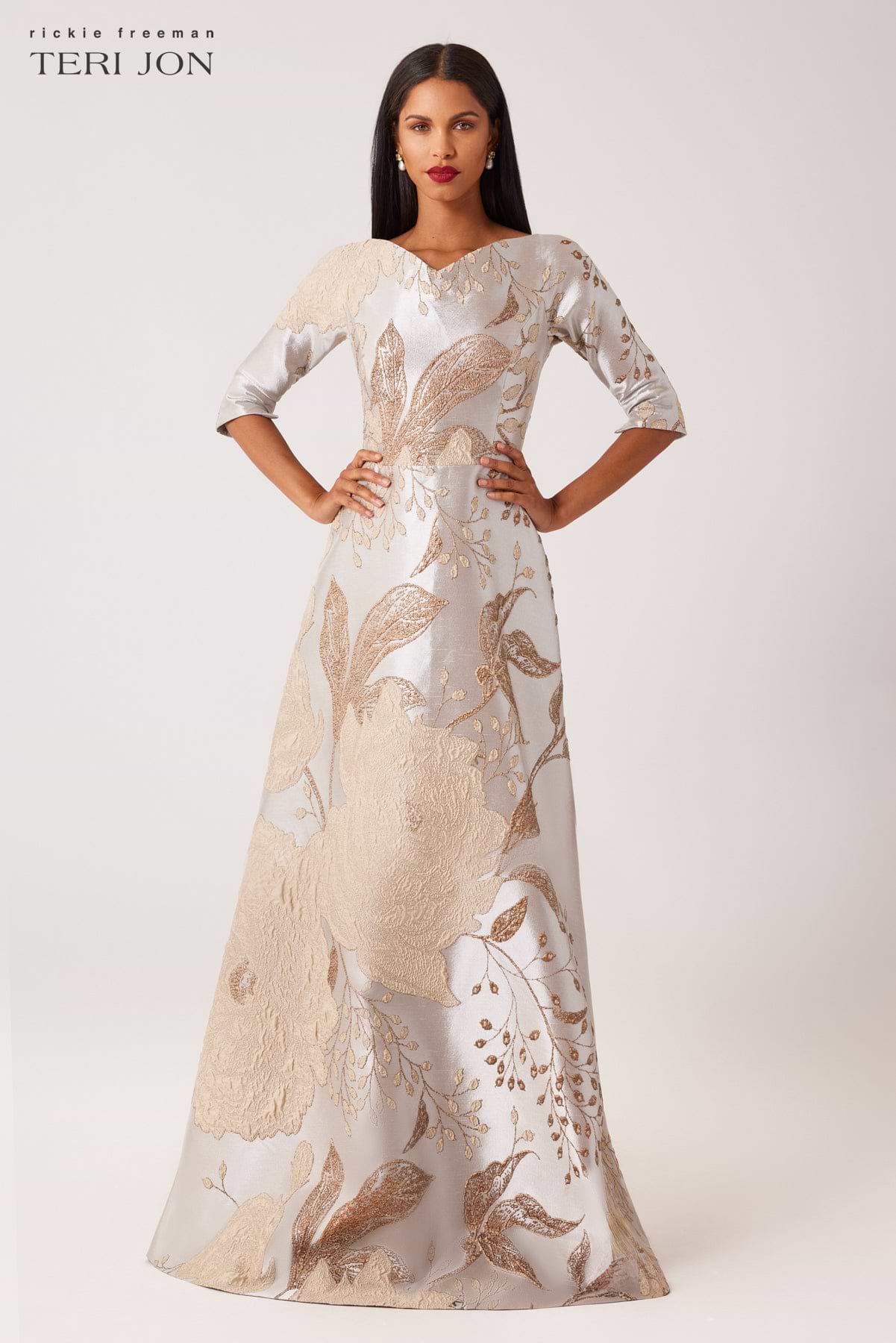 jacquard evening dress Shirees Fuchsia Floral Jacquard A-Line V-Neck Long Evening Formal Dresses with Ruffle Applique 2026