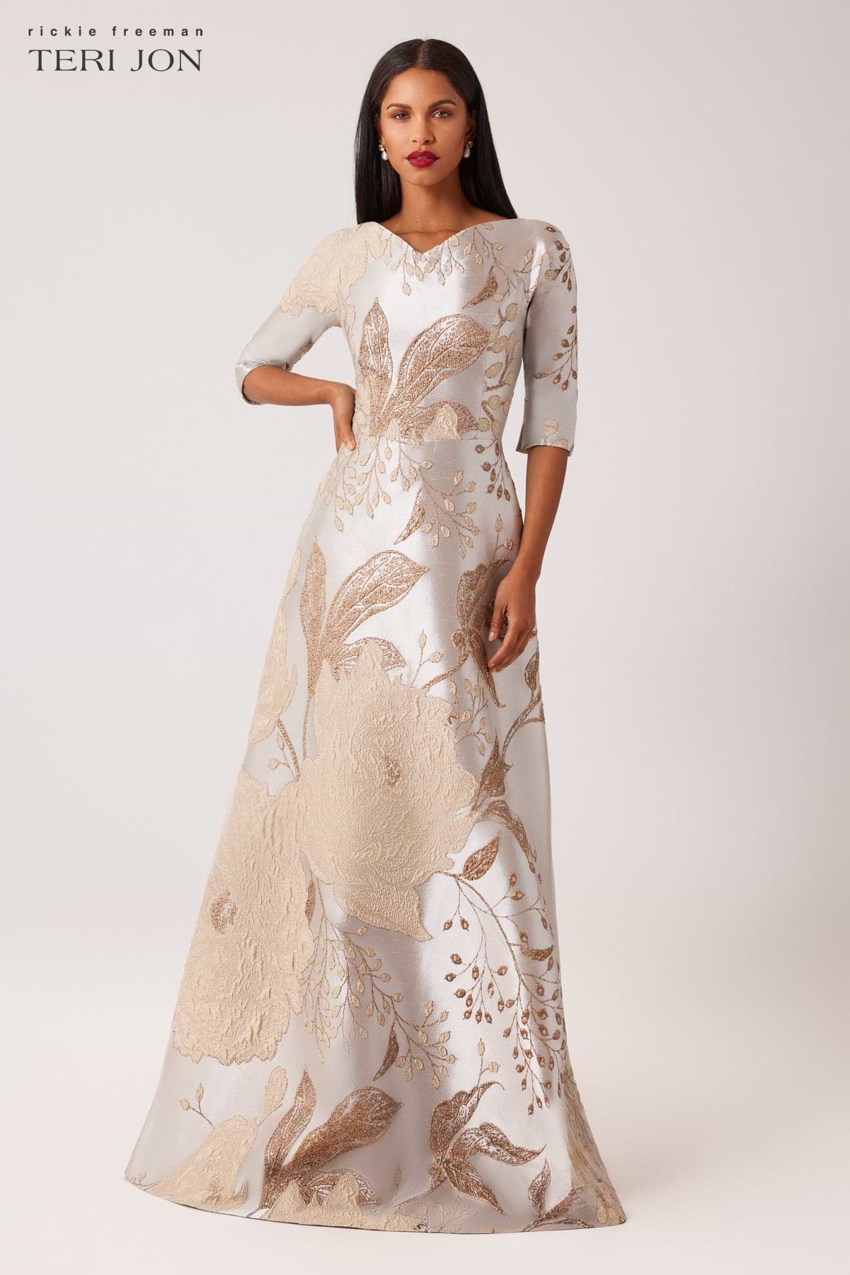 Metallic Jacquard A-Line Evening Gown – Terijon.com