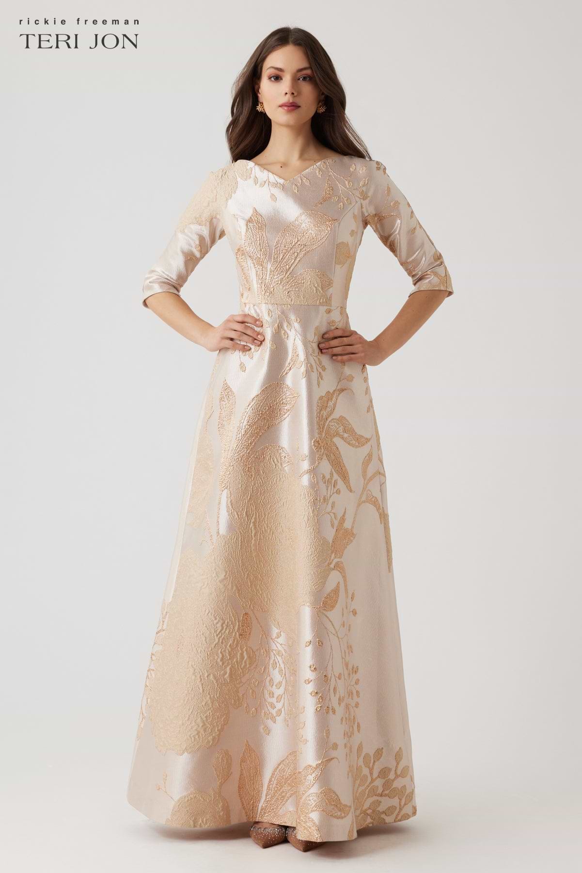 Metallic Jacquard A-Line Evening Gown