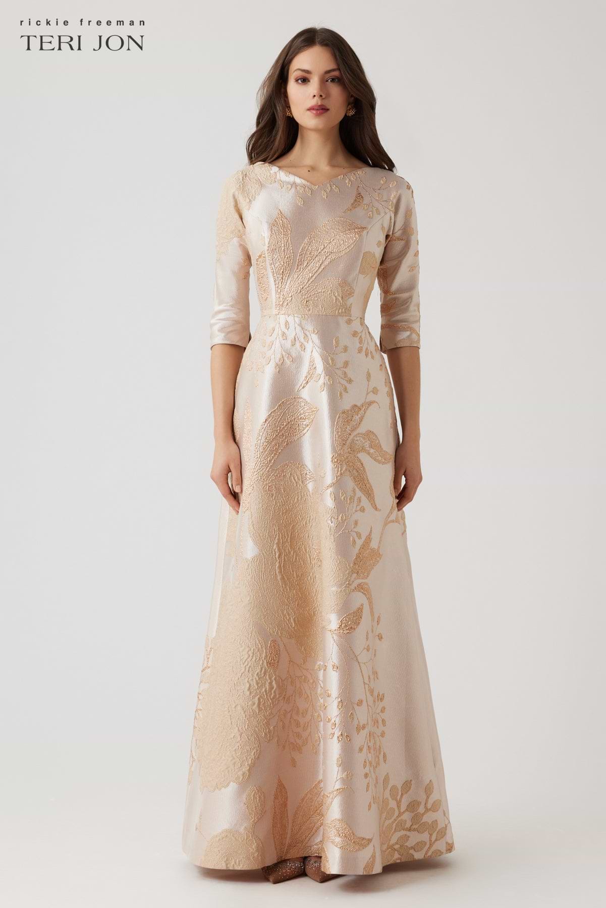 Metallic Jacquard A-Line Evening Gown Terijon.com Metallic Jacquard A-Line Evening Gown Terijon.com