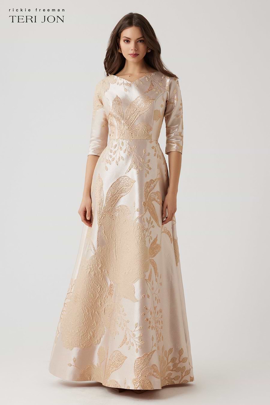 Metallic Jacquard A-Line Evening Gown