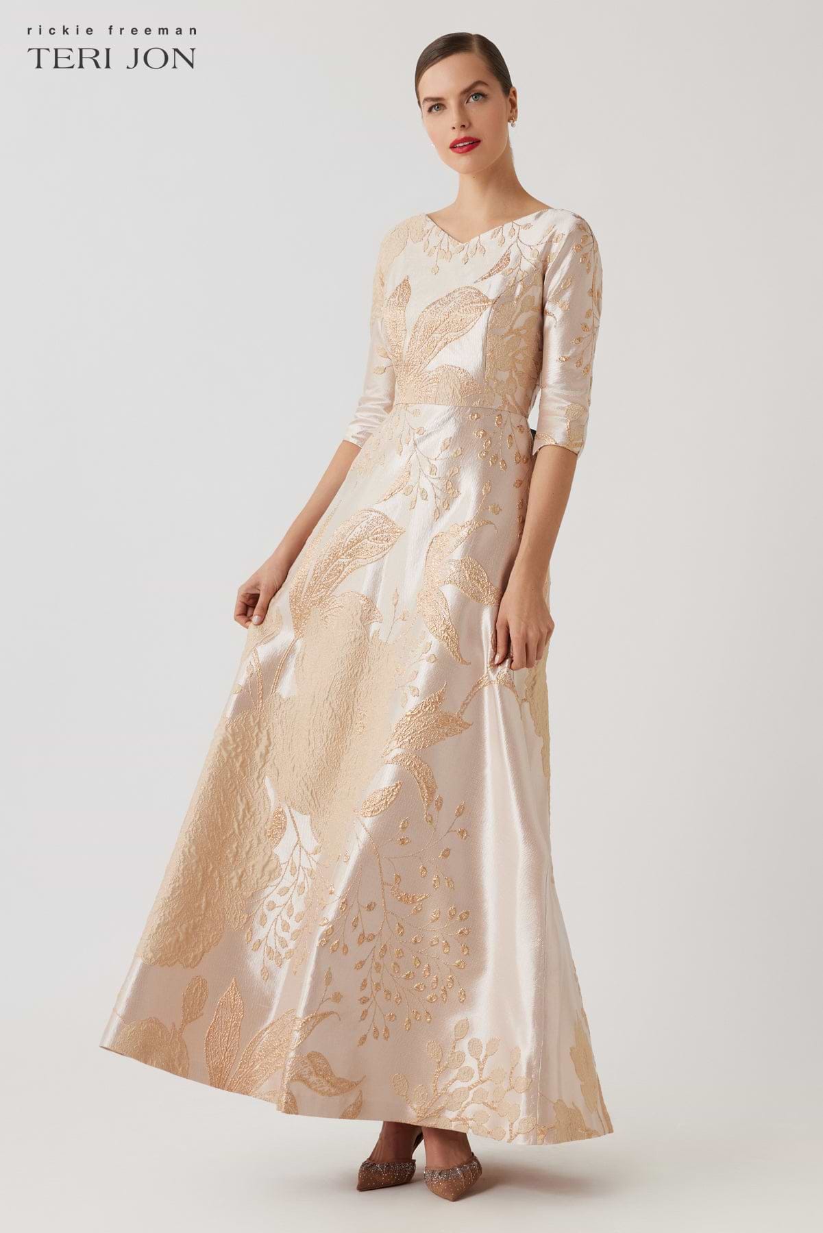 Metallic Jacquard A-Line Evening Gown