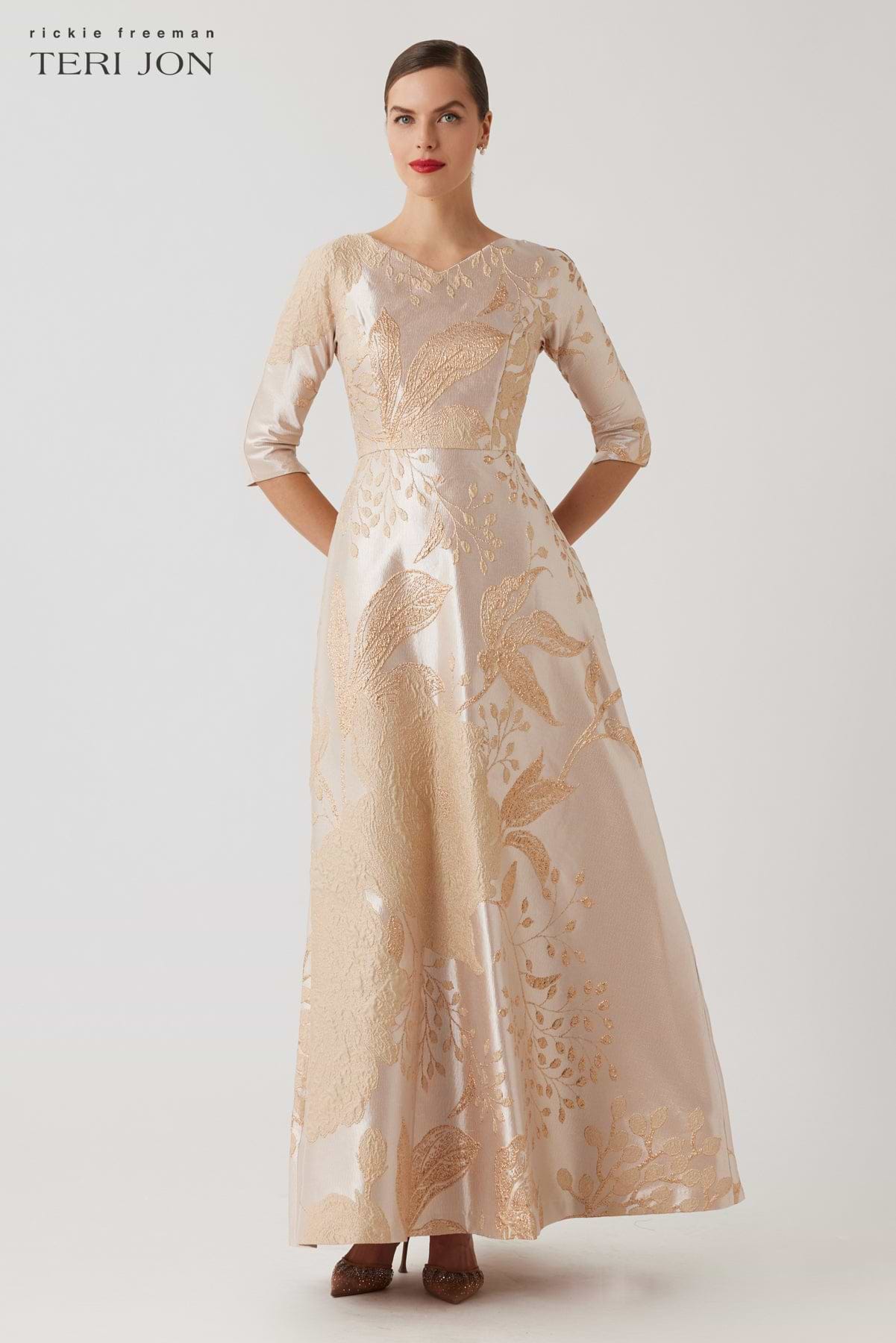 Metallic Jacquard A-Line Evening Gown