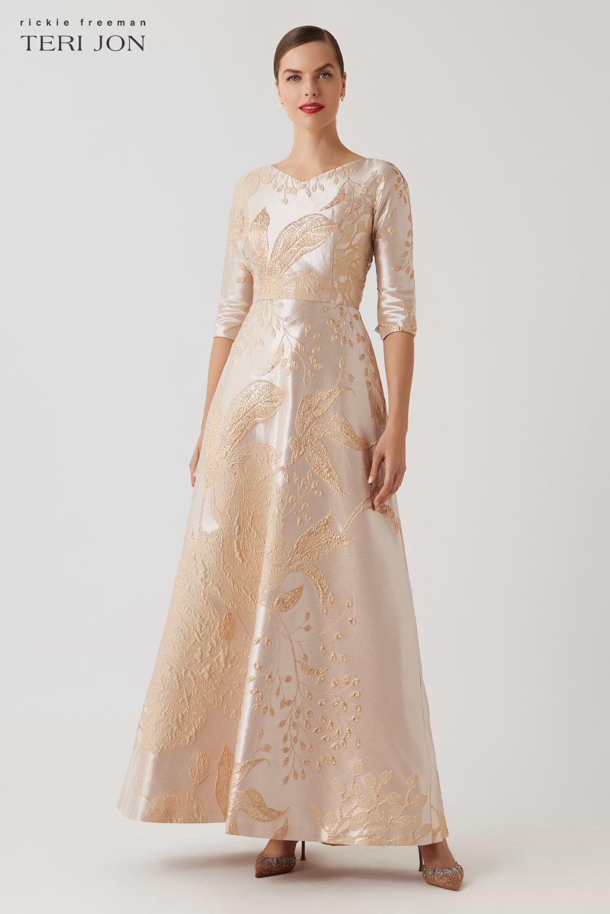 Metallic Jacquard A-Line Evening Gown