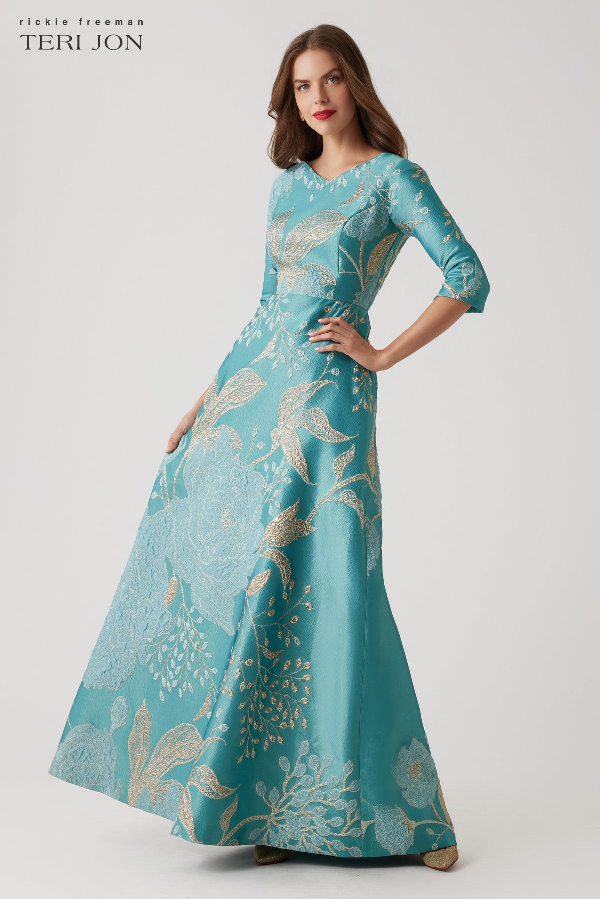 Teri Jon Metallic Jacquard A-Line Evening Gown Size 18 Teri Jon Metallic Jacquard A-Line Evening Gown Size 18